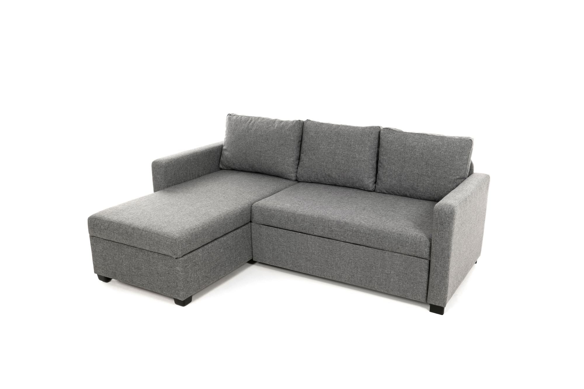 Sofá-Cama de Canto – 140 cm x 190 cm – Cinza Claro – Têxtil e metal