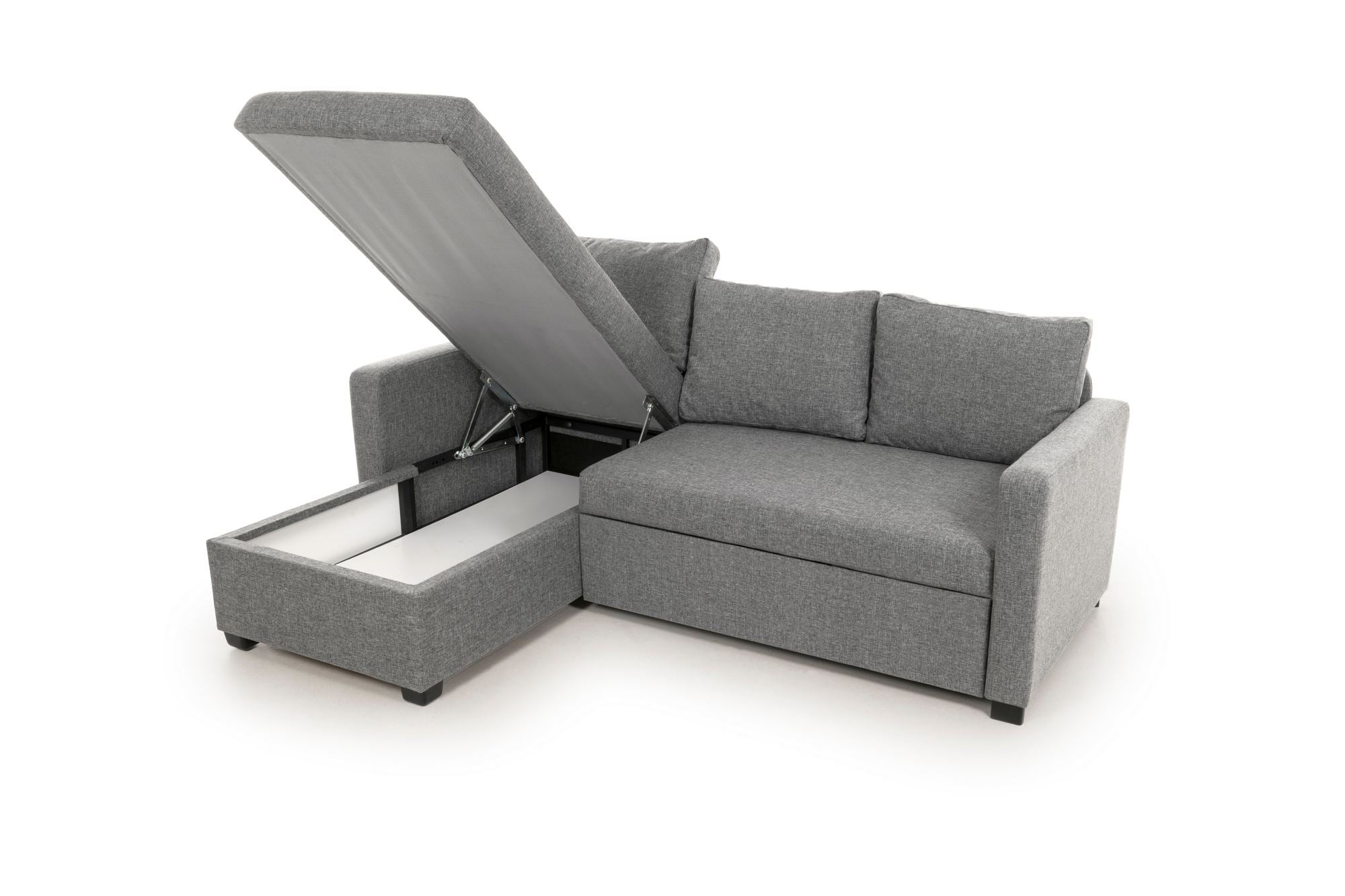 Sofá-Cama de Canto – 140 cm x 190 cm – Cinza Claro – Têxtil e metal