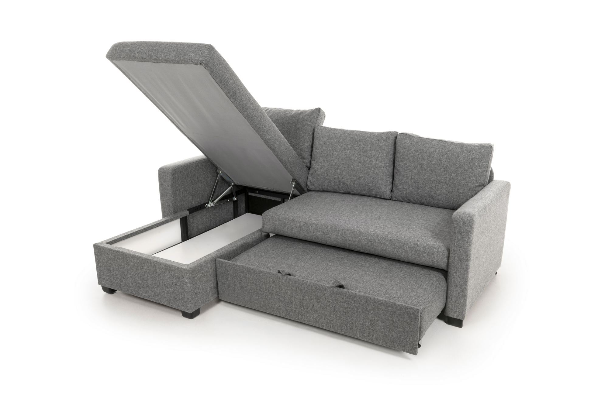 Sofá-Cama de Canto – 140 cm x 190 cm – Cinza Claro – Têxtil e metal