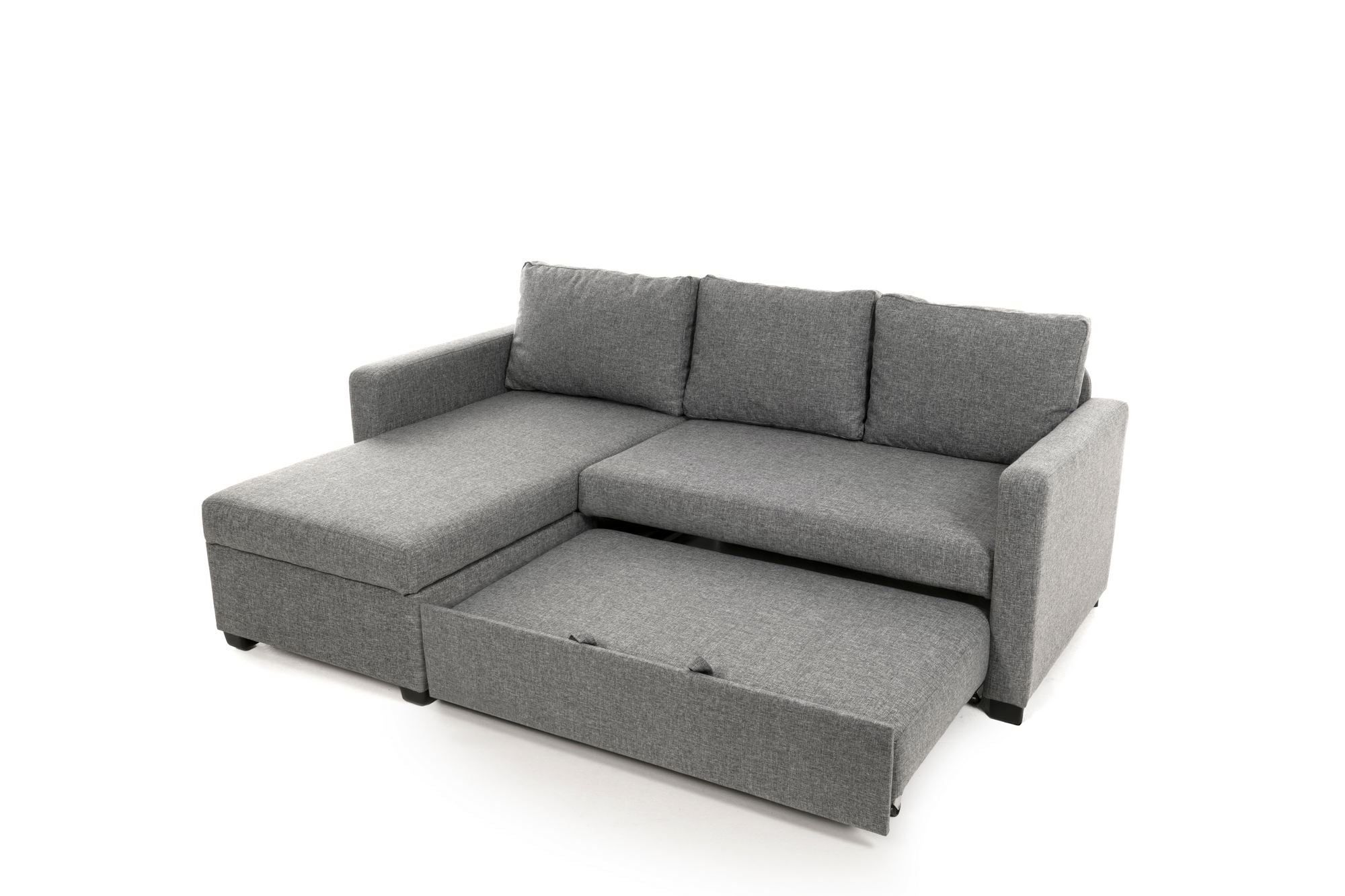 Sofá-Cama de Canto – 140 cm x 190 cm – Cinza Claro – Têxtil e metal