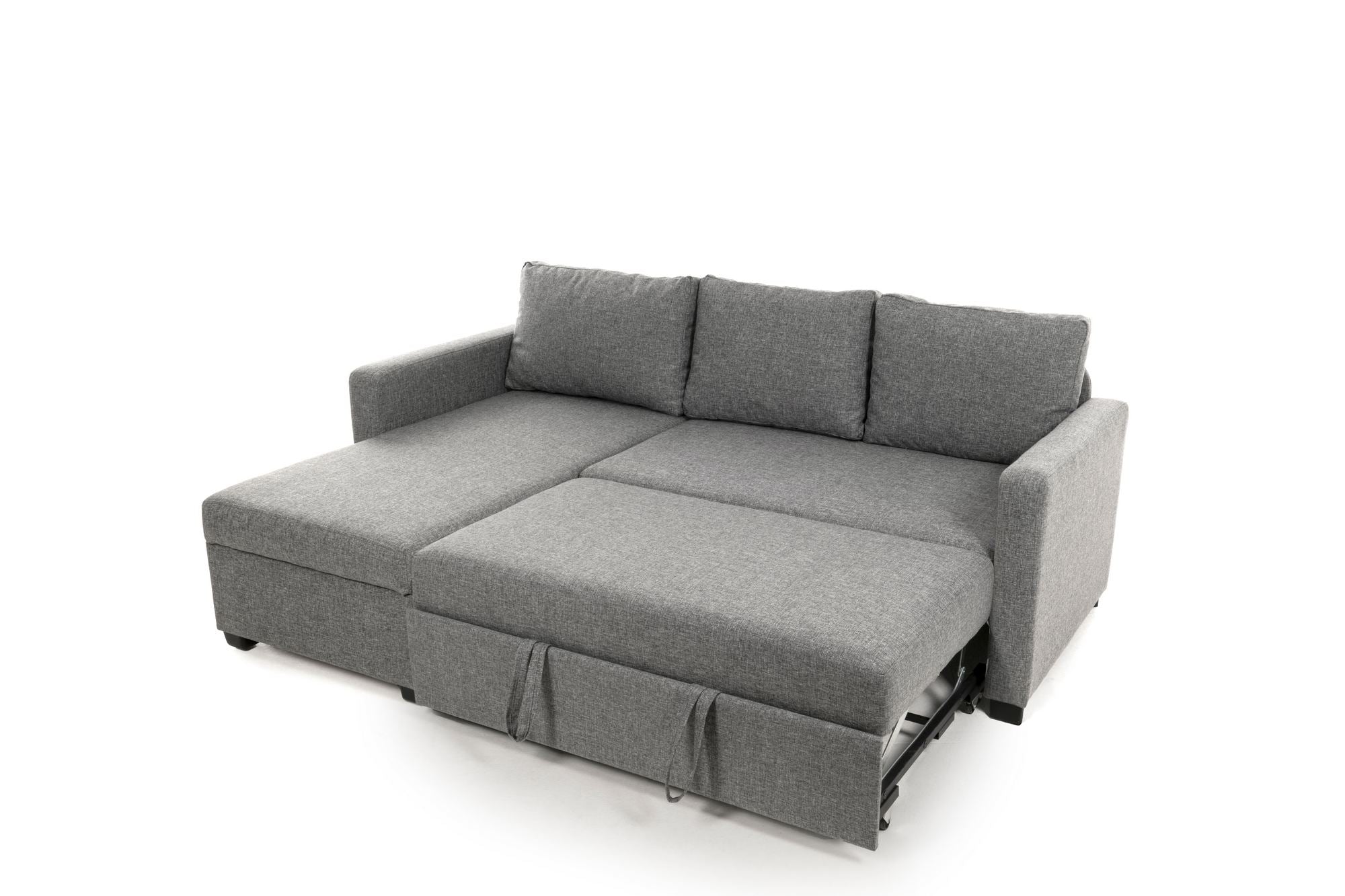 Sofá-Cama de Canto – 140 cm x 190 cm – Cinza Claro – Têxtil e metal