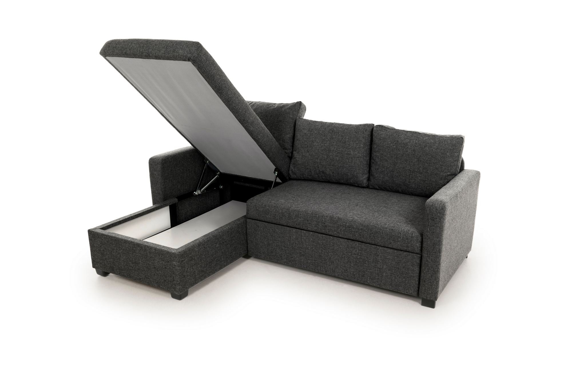 Sofá-Cama de Canto – 140 cm x 190 cm – Cinza Escuro – Metal e Linho