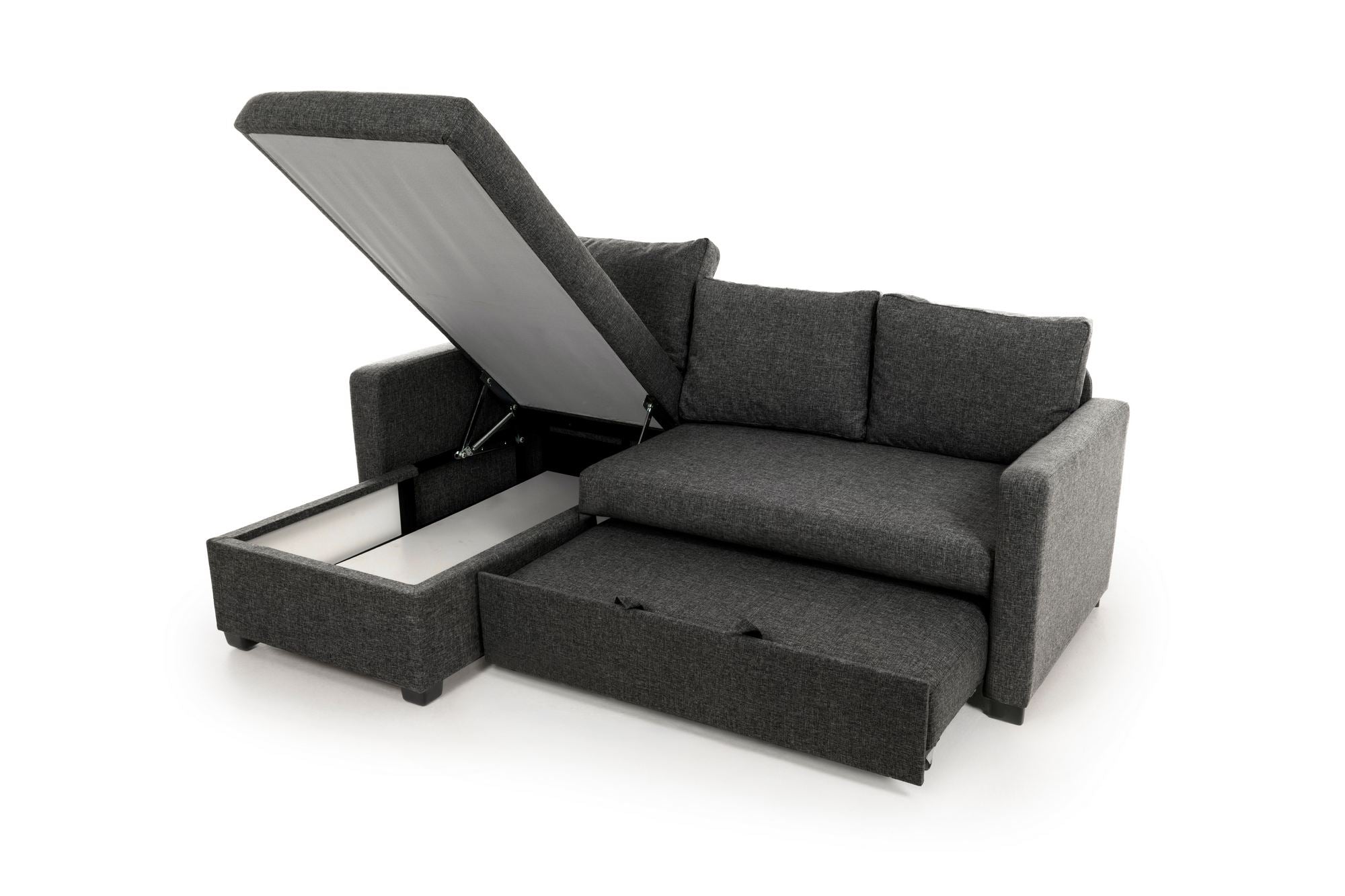 Sofá-Cama de Canto – 140 cm x 190 cm – Cinza Escuro – Metal e Linho