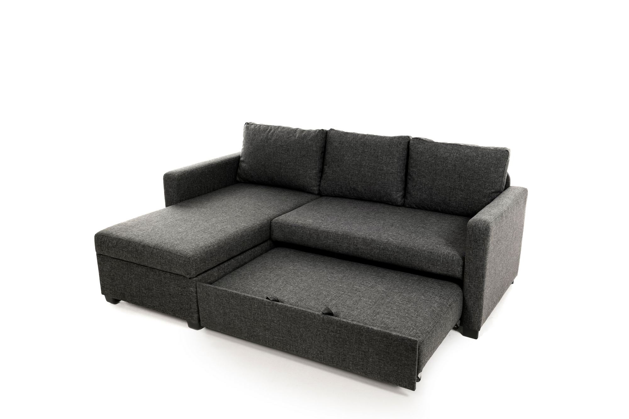 Sofá-Cama de Canto – 140 cm x 190 cm – Cinza Escuro – Metal e Linho