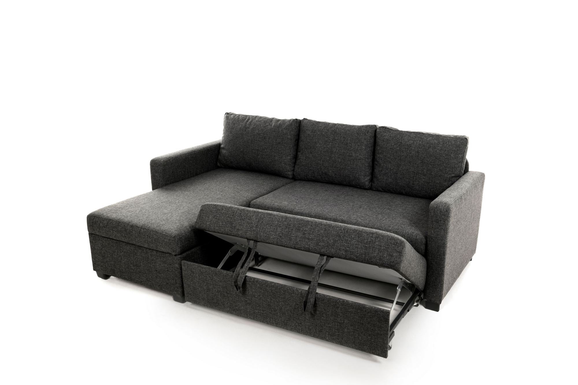 Sofá-Cama de Canto – 140 cm x 190 cm – Cinza Escuro – Metal e Linho