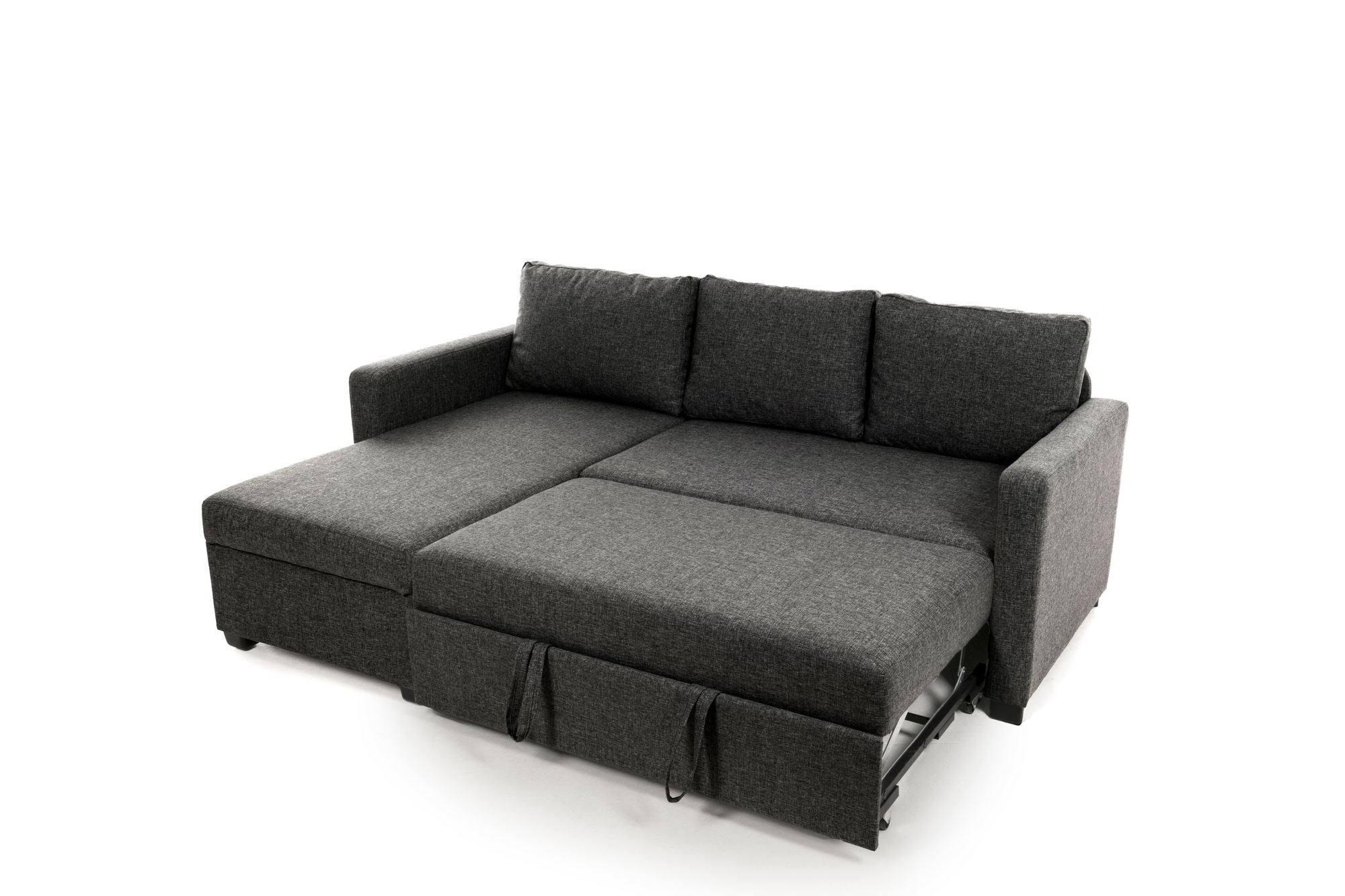 Sofá-Cama de Canto – 140 cm x 190 cm – Cinza Escuro – Metal e Linho