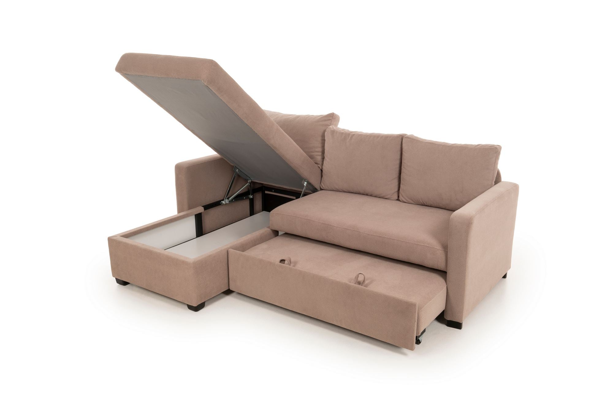 Sofá-Cama de Canto – 140 cm x 190 cm – Mink – Têxtil e Metal