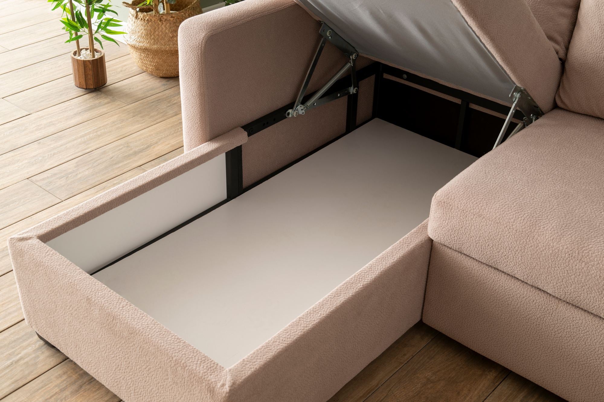 Sofá-Cama de Canto – 140 cm x 190 cm – Mink – Têxtil e Metal