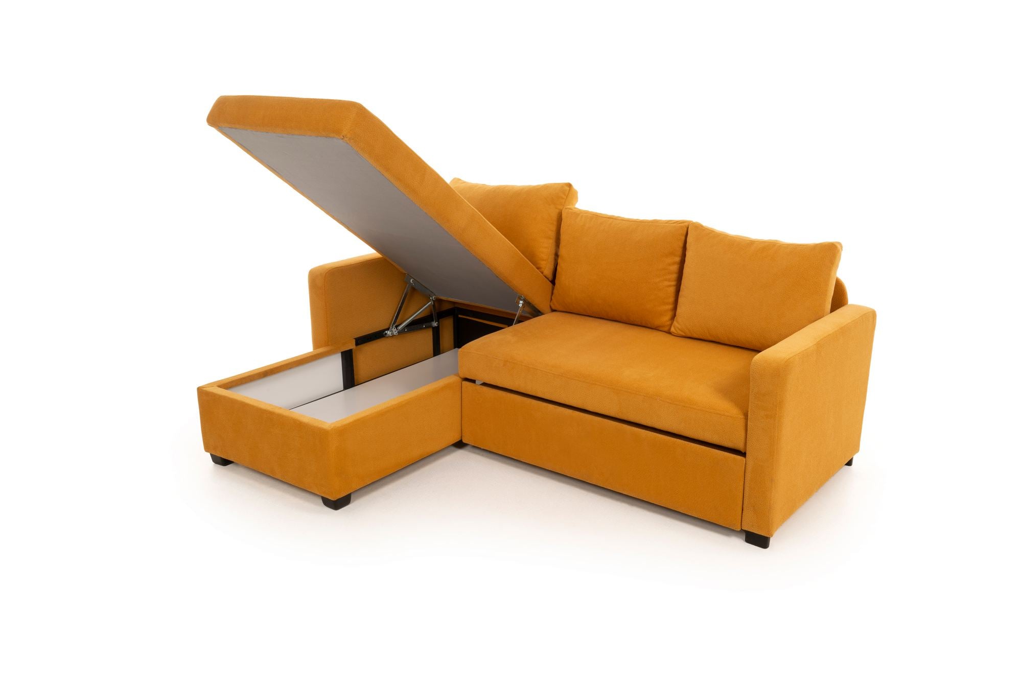 Sofá-Cama de Canto – 140 cm x 190 cm – Mostarda – Metal e Poliéster