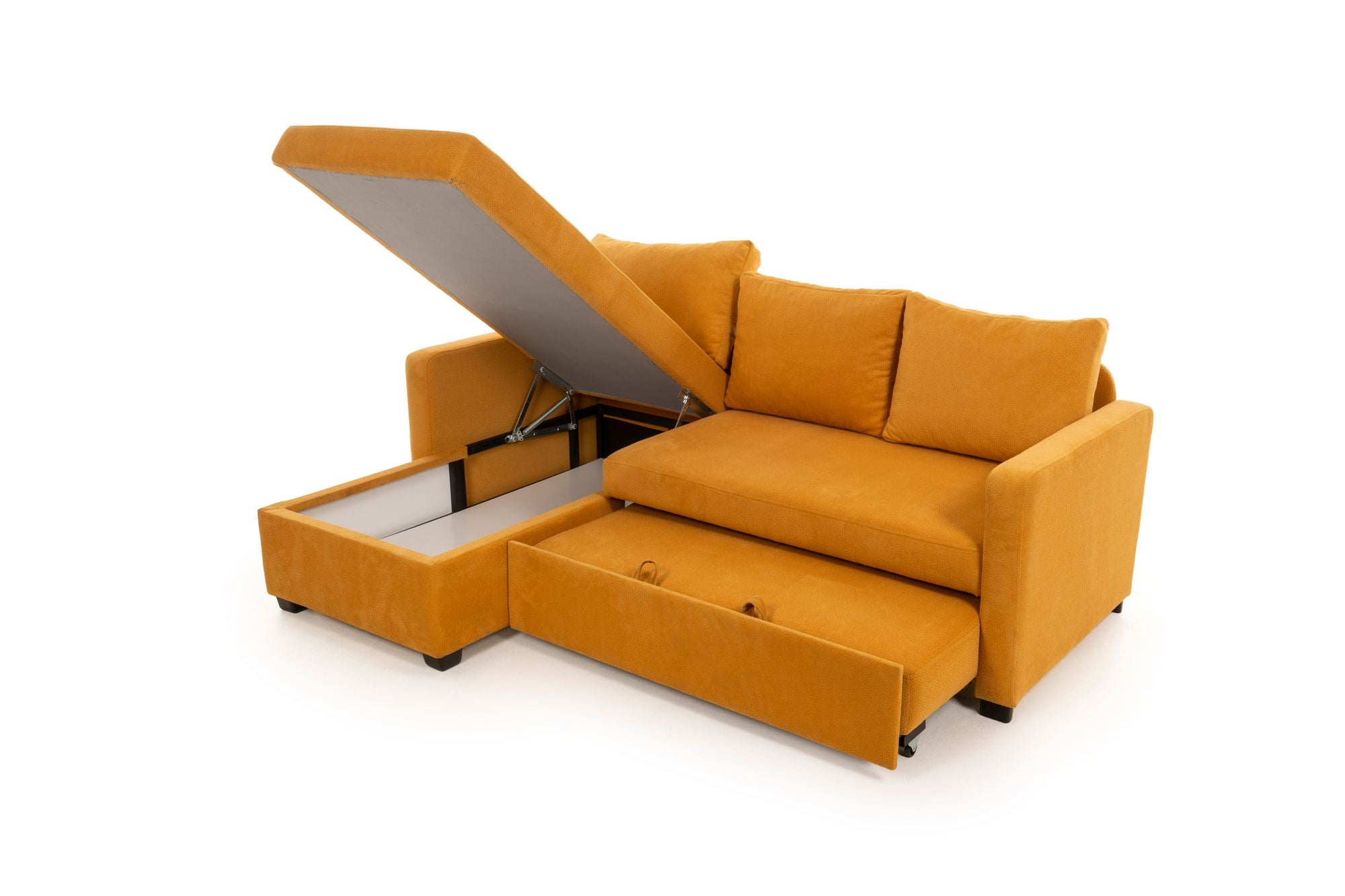 Sofá-Cama de Canto – 140 cm x 190 cm – Mostarda – Metal e Poliéster