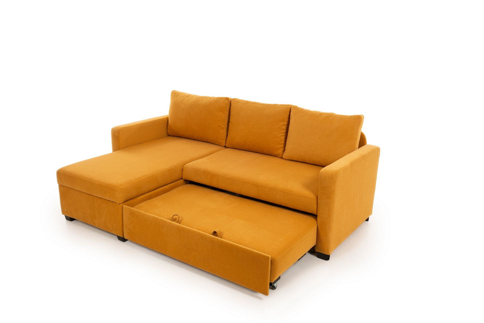 Sofá-Cama de Canto – 140 cm x 190 cm – Mostarda – Metal e Poliéster