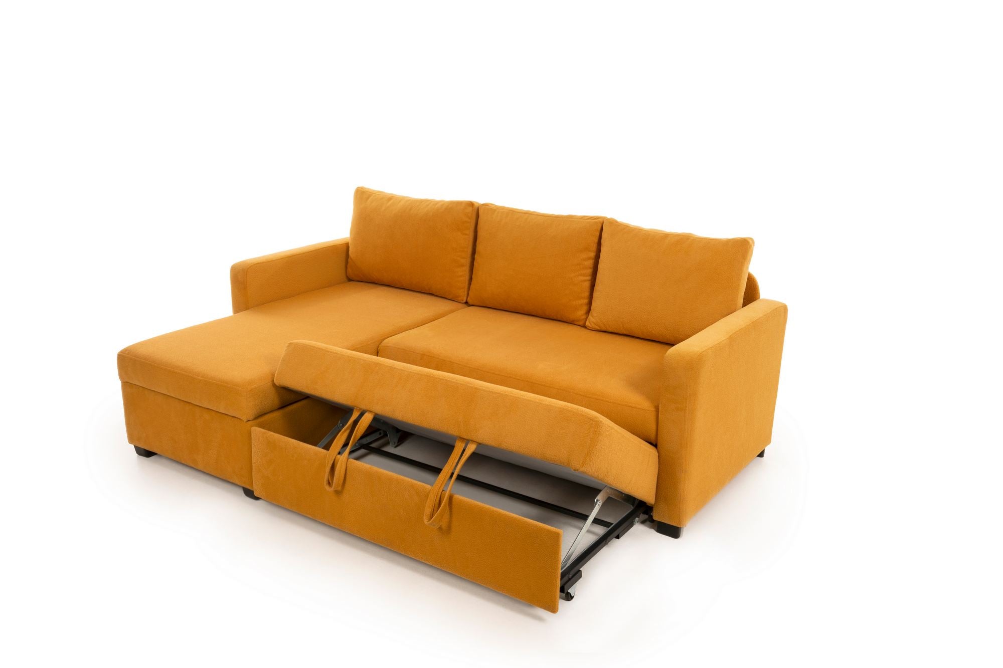 Sofá-Cama de Canto – 140 cm x 190 cm – Mostarda – Metal e Poliéster