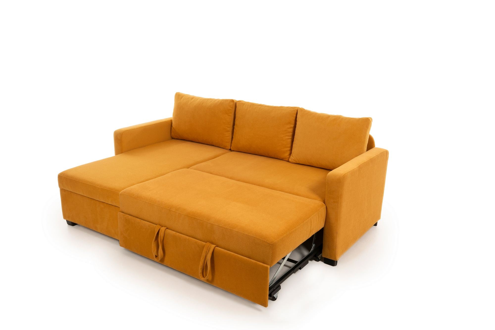 Sofá-Cama de Canto – 140 cm x 190 cm – Mostarda – Metal e Poliéster