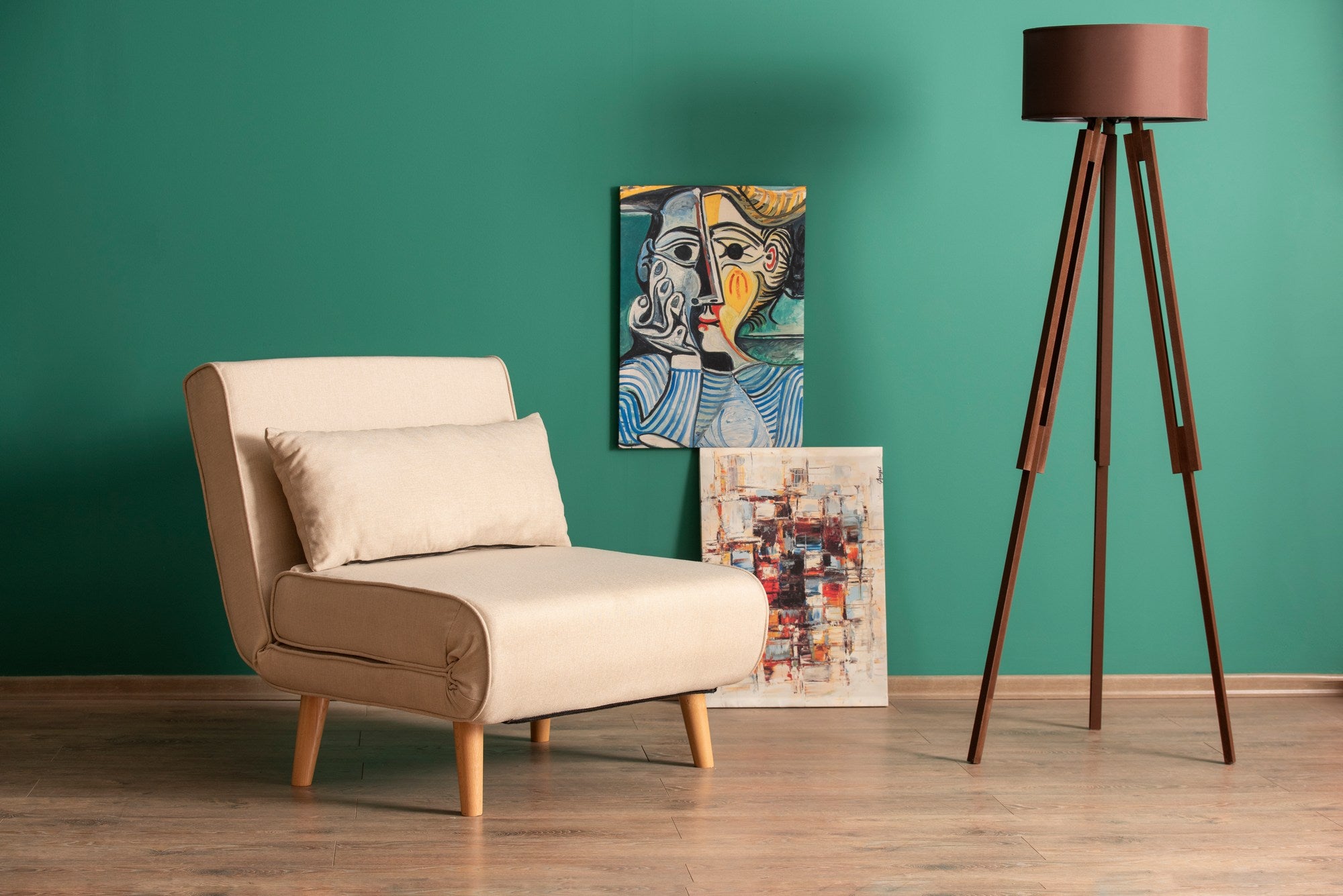 Sofá-cama de 1 lugar – 180 x 80 cm – creme – metal e poliéster
