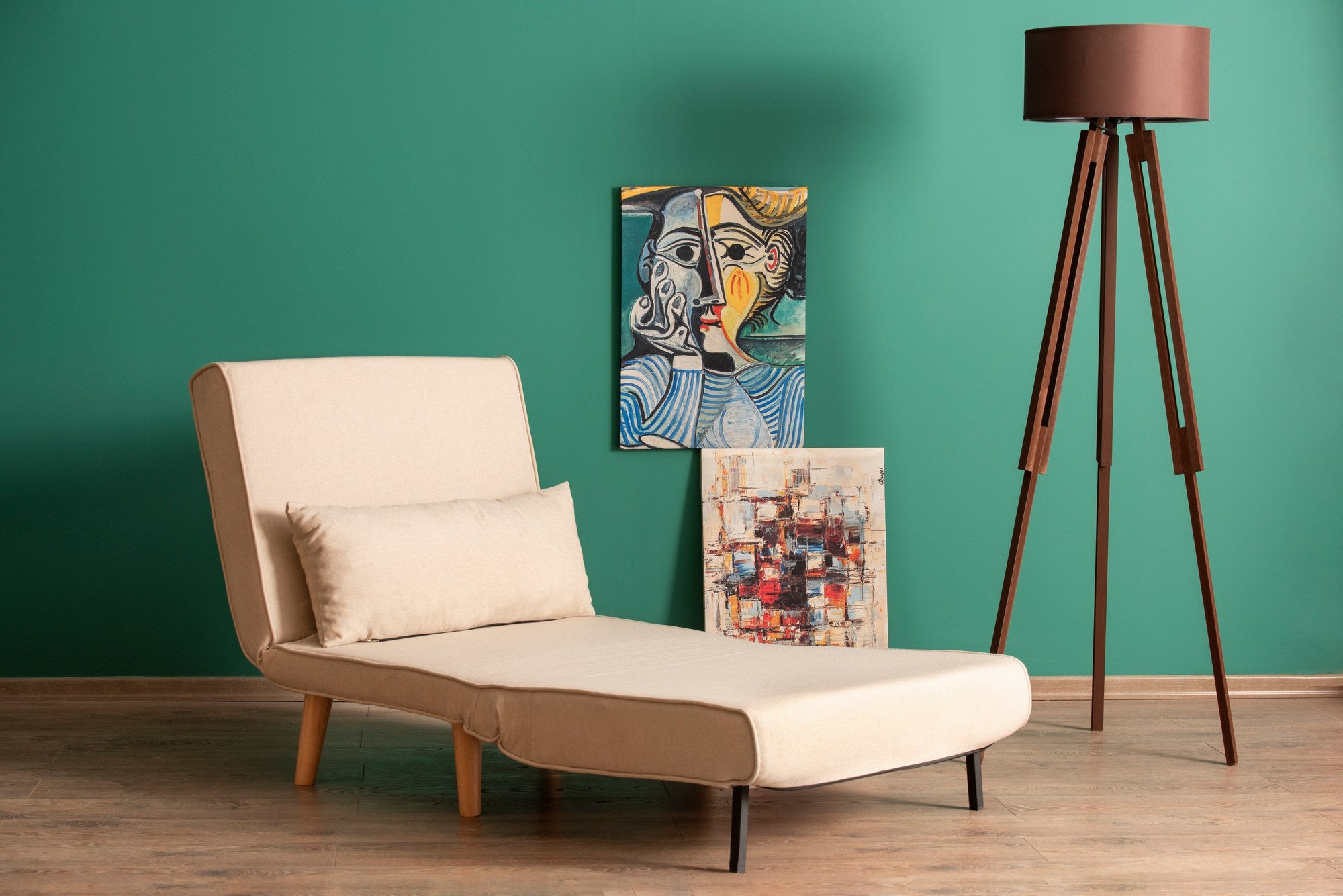 Sofá-cama de 1 lugar – 180 x 80 cm – creme – metal e poliéster