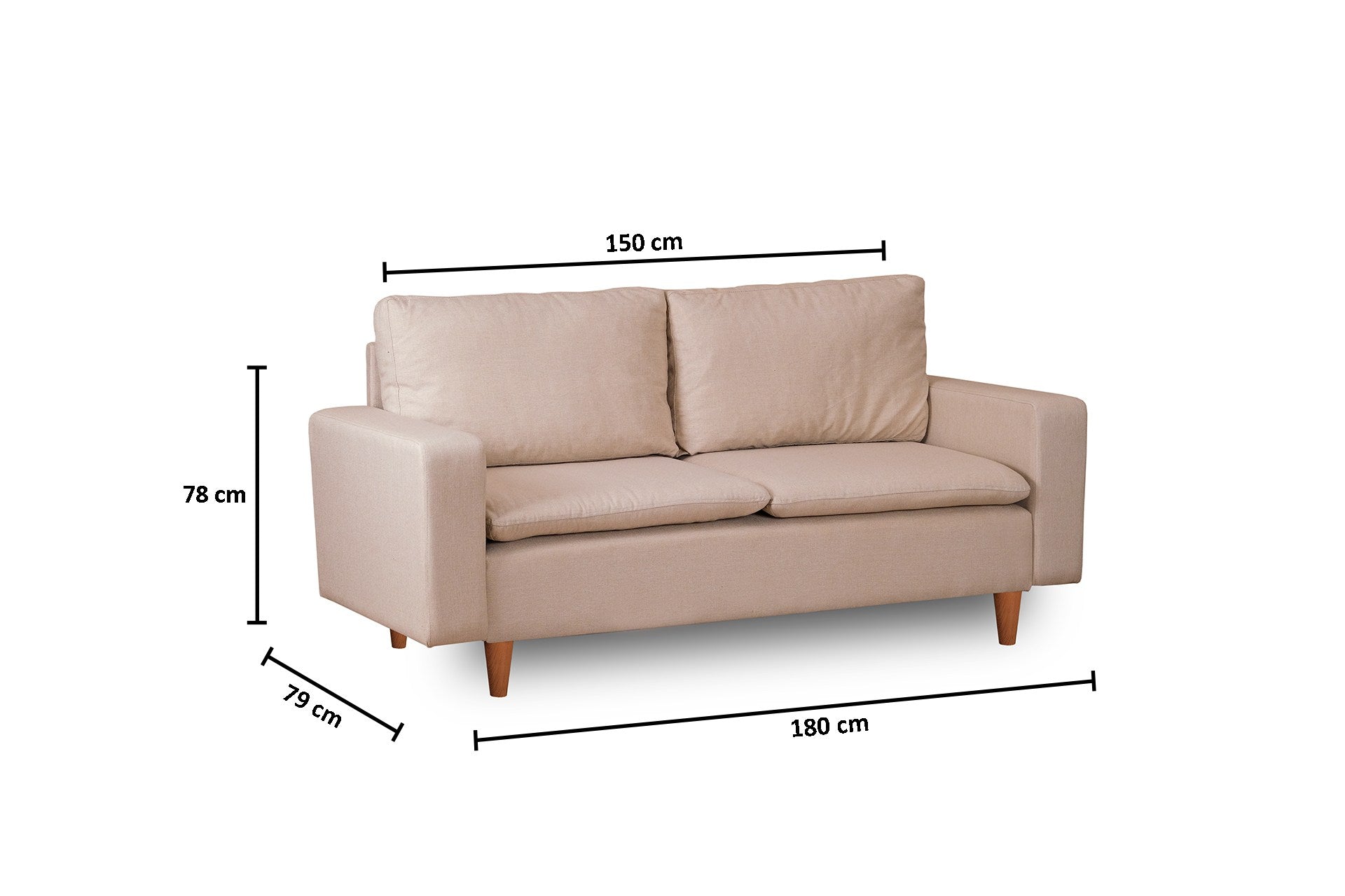 Sofá elegante de 2 lugares, cor creme, 180 cm de largura | Estrutura 100% metálica, tecido 100% poliéster | Almofadas de espuma de alto DNS e fibra de silicone | Perfeito para salas de estar modernas