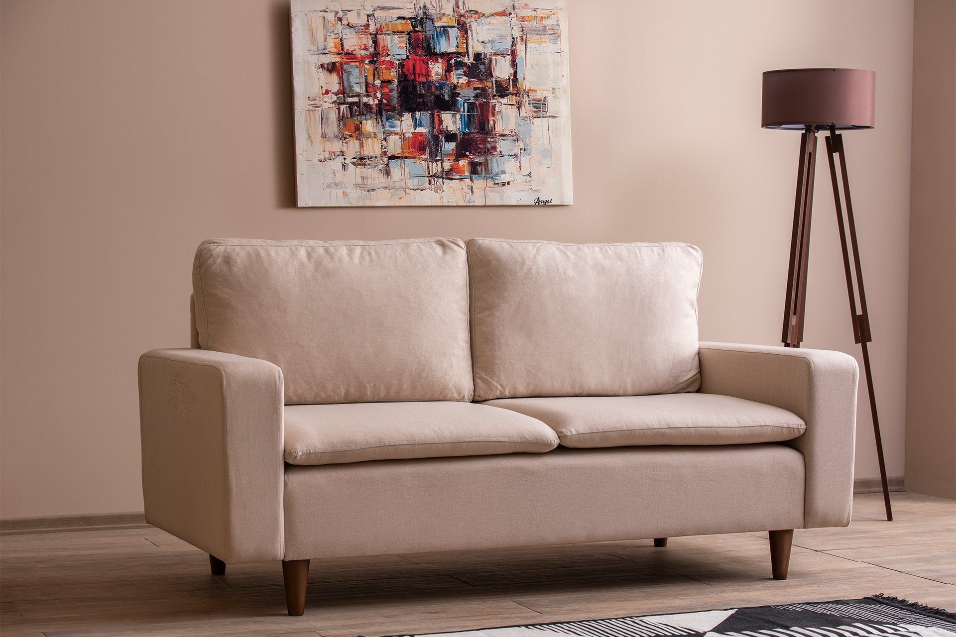 Sofá elegante de 2 lugares, cor creme, 180 cm de largura | Estrutura 100% metálica, tecido 100% poliéster | Almofadas de espuma de alto DNS e fibra de silicone | Perfeito para salas de estar modernas