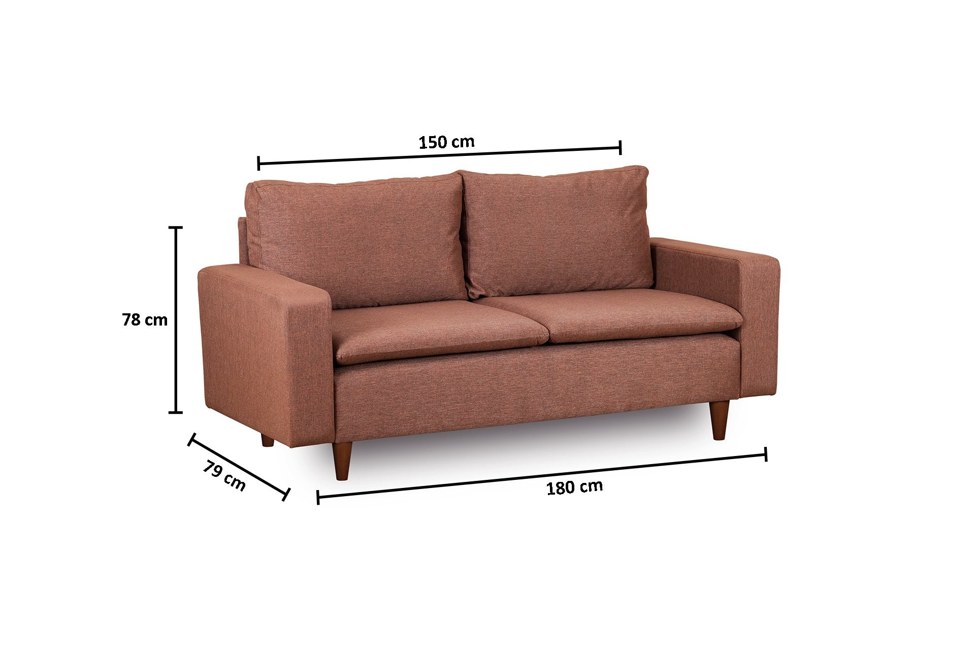 Sofá elegante de 2 lugares, marrom claro, 180 cm de largura | Estrutura 100% metálica, tecido 100% poliéster, espuma de alto DNS e almofadas de fibra de silicone | Perfeito para salas de estar modernas