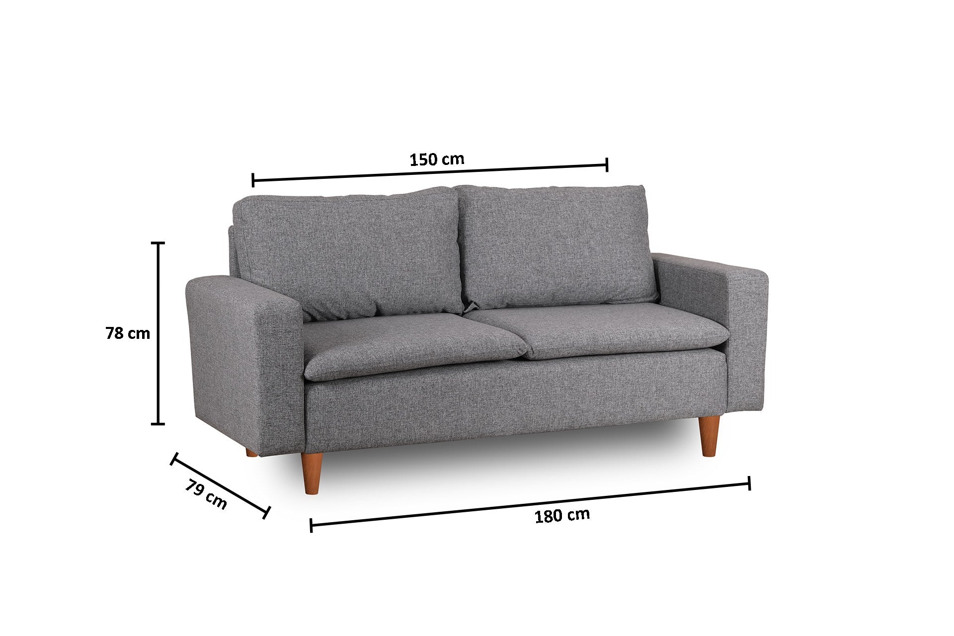 Sofá elegante de 2 lugares, cinza claro, 180 cm de largura | Estrutura 100% metálica, tecido 100% poliéster, espuma de alto DNS e almofadas de fibra de silicone | Perfeito para salas de estar modernas