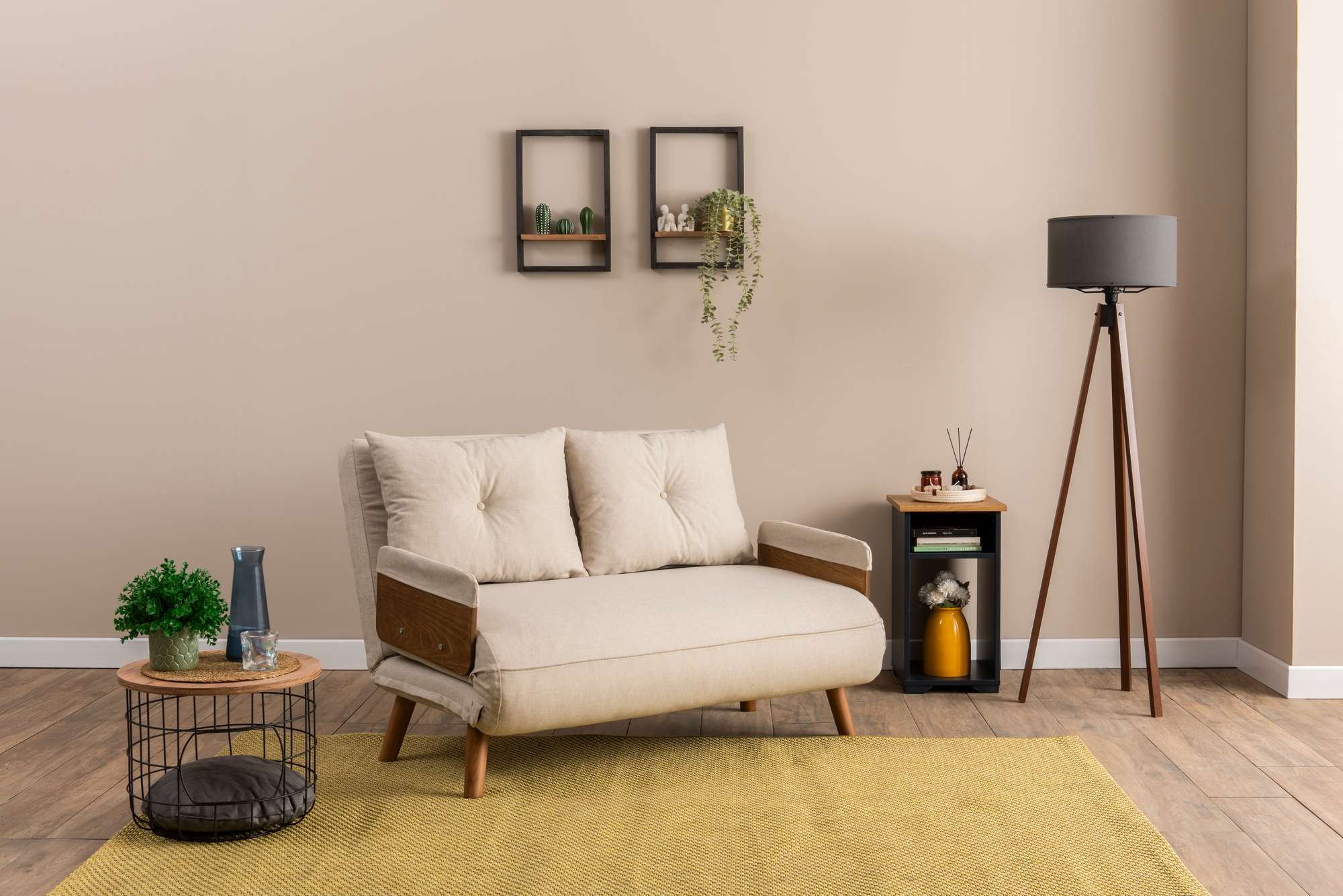 Sofá-cama moderno de 2 lugares – 78 x 120 x 82 cm – creme – metálico