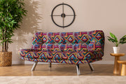 Sofá-Cama de 3 lugares – 180 cm x 110 cm – Design boémio em patchwork – Estrutura 100% metálica