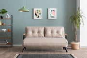 Sofá-Cama de 2 lugares – 175 cm profundidade, 133 cm largura – Creme – Metal e Tecido de Linho