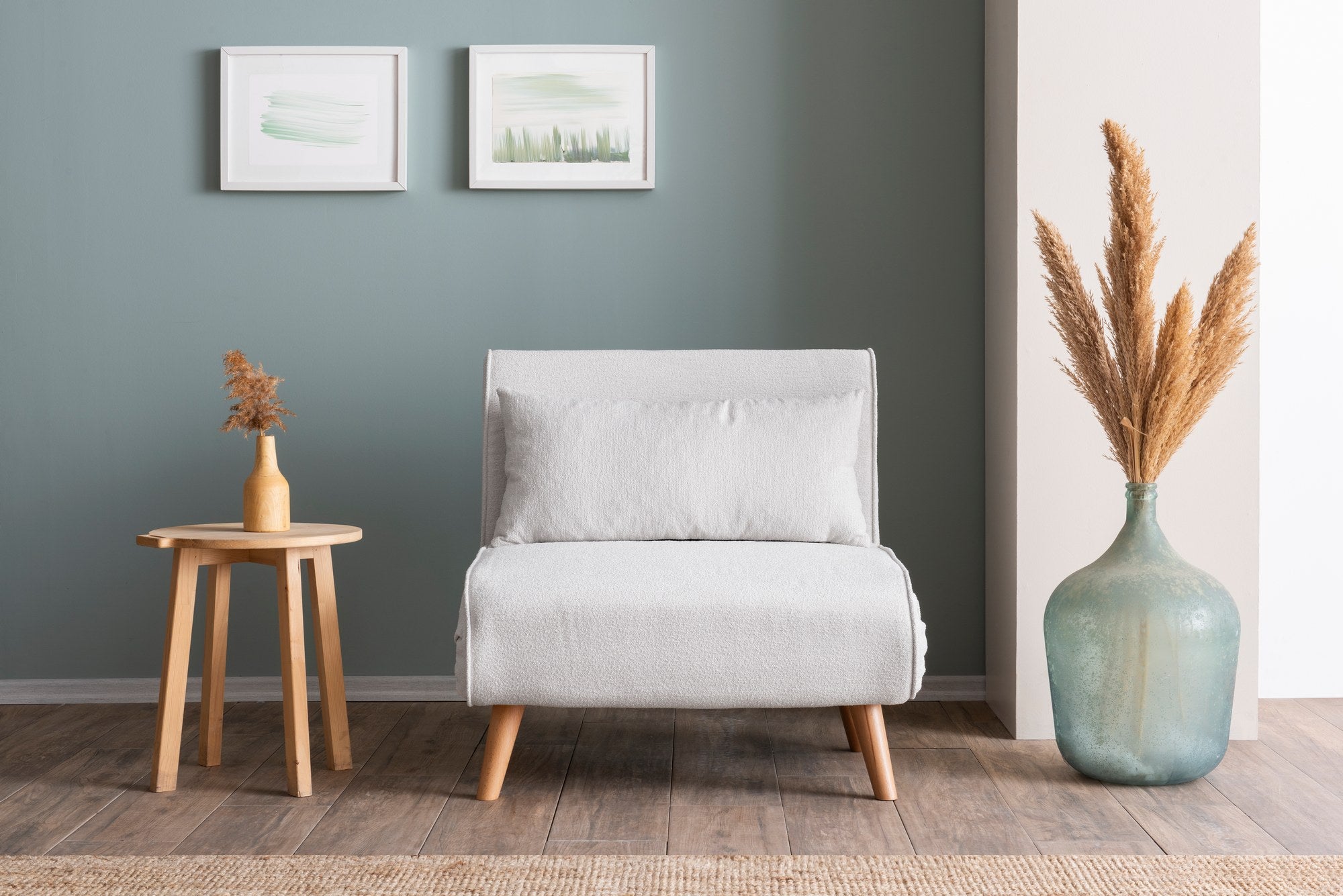 Sofá-cama de 1 lugar – 180 x 80 cm – Branco – Estrutura metálica