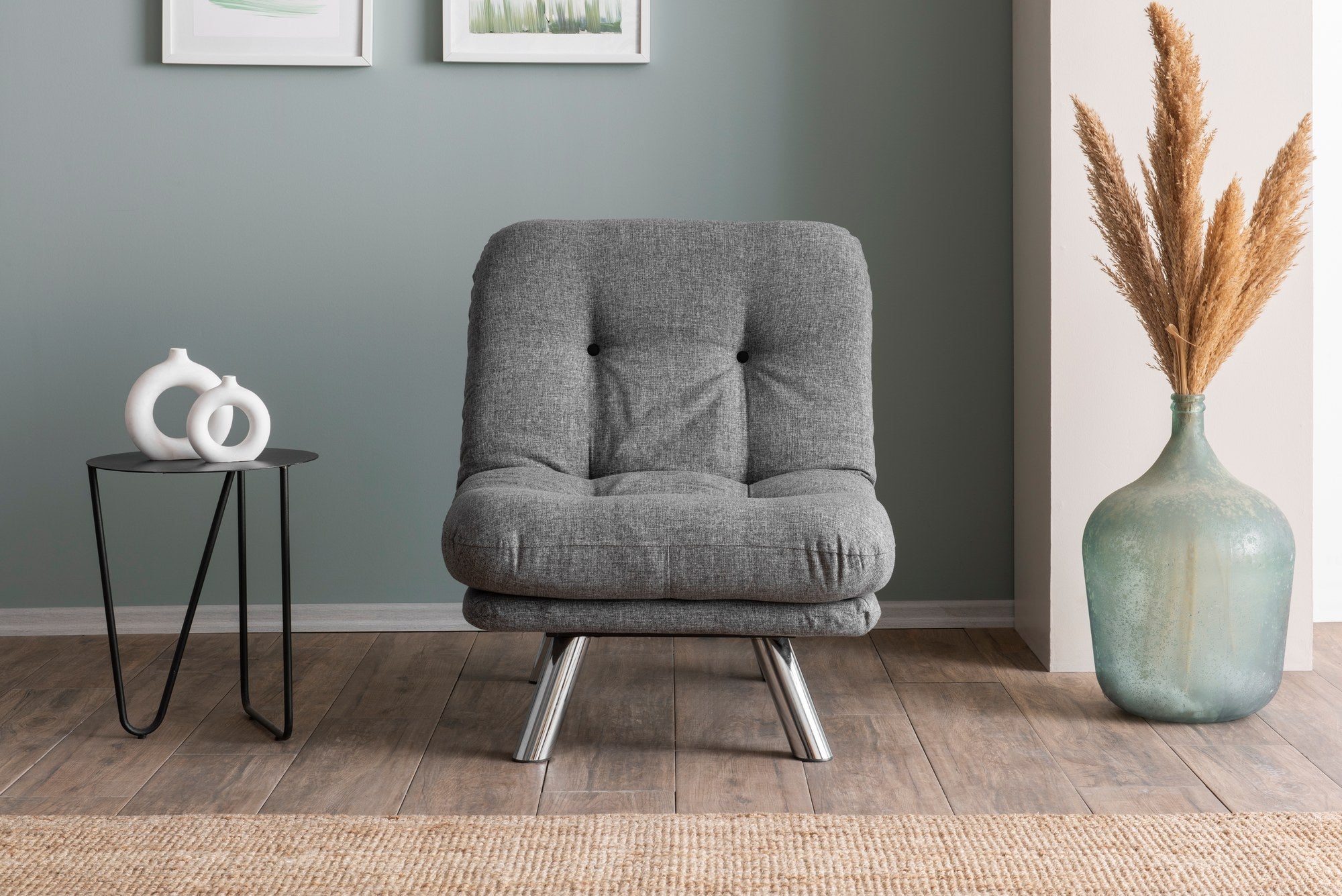 Sofá-cama de 1 lugar – 110cm de largura – Cinza claro – Estrutura metálica