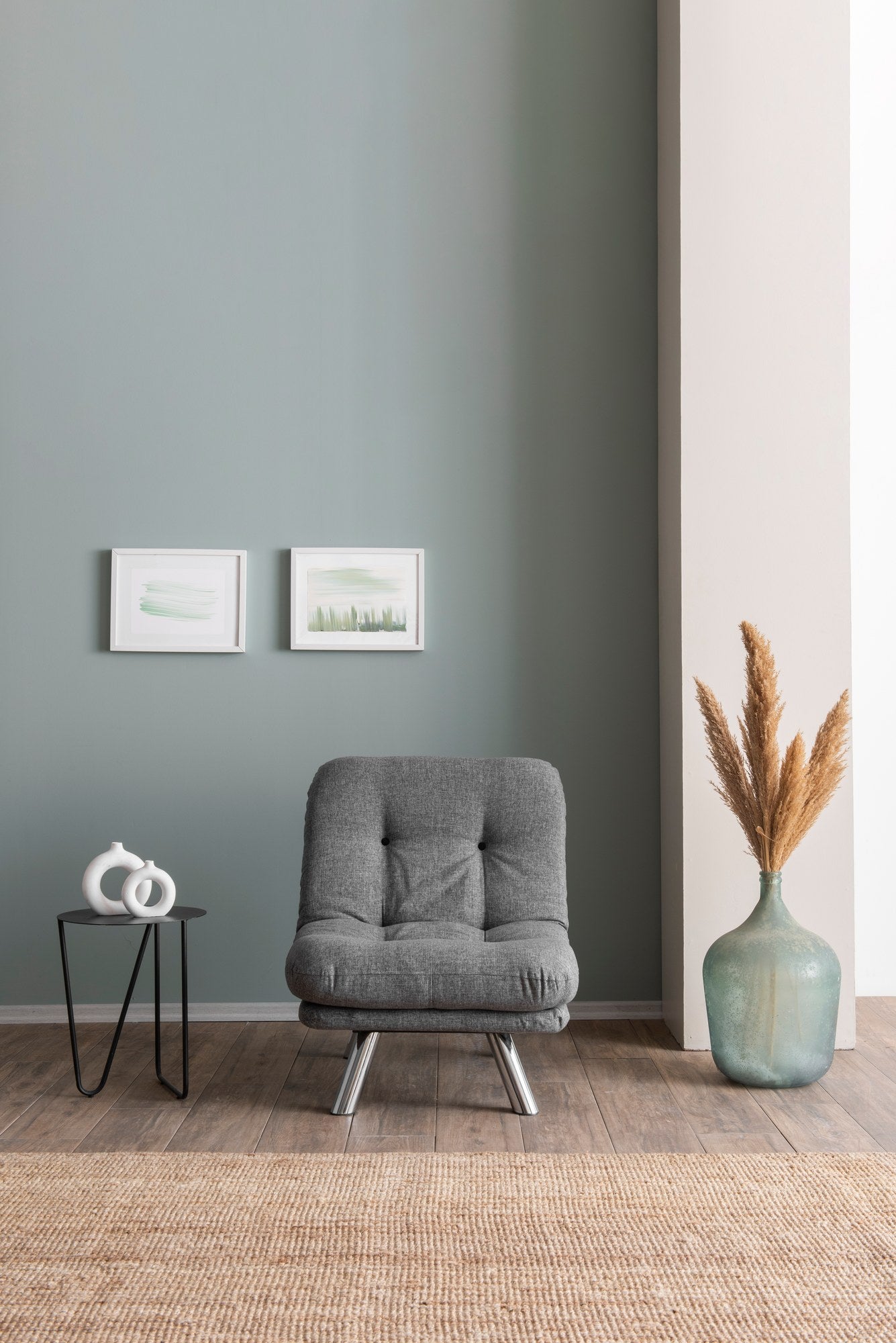 Sofá-cama de 1 lugar – 110cm de largura – Cinza claro – Estrutura metálica