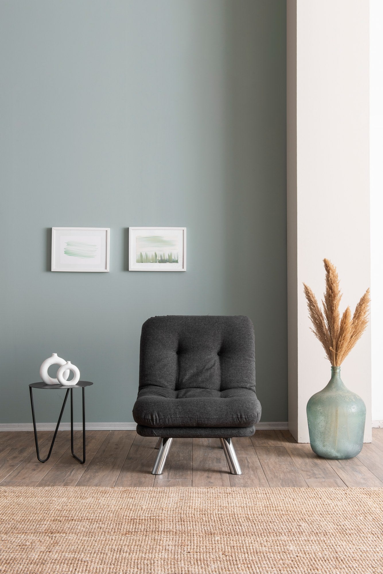 Sofá-Cama de 1 Lugar – 110cm x 70cm – Cinza Escuro – Estrutura Metálica