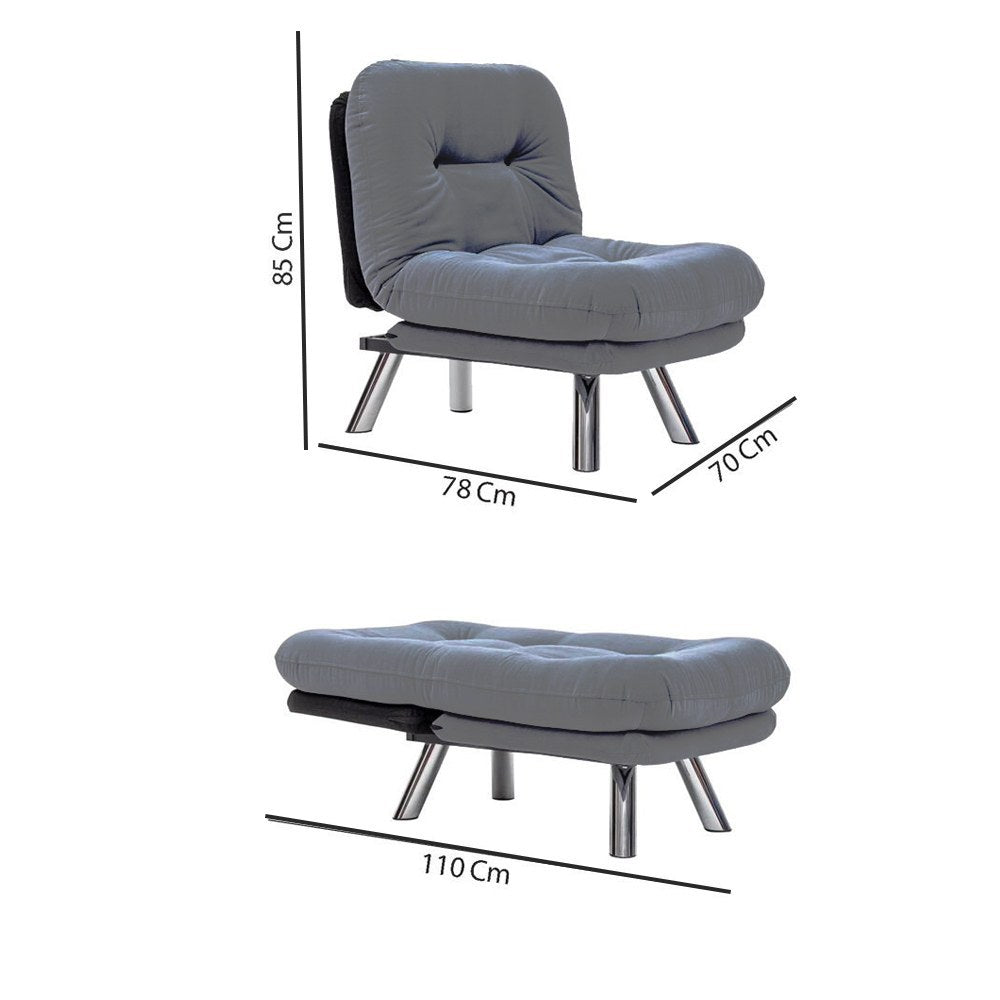 Sofá-cama de 1 lugar – 110 cm x 70 cm – Castanho claro – Metal e tecido de linho