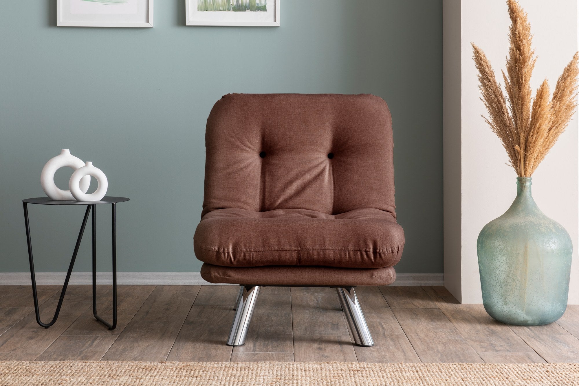 Sofá-cama de 1 lugar – 110 cm x 70 cm – Castanho claro – Metal e tecido de linho