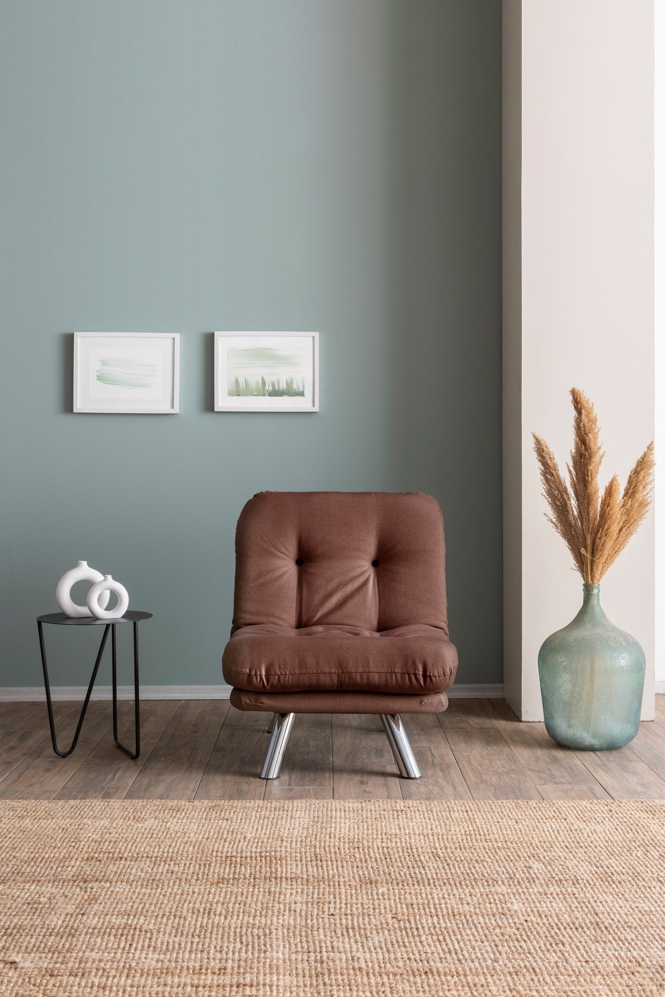 Sofá-cama de 1 lugar – 110 cm x 70 cm – Castanho claro – Metal e tecido de linho