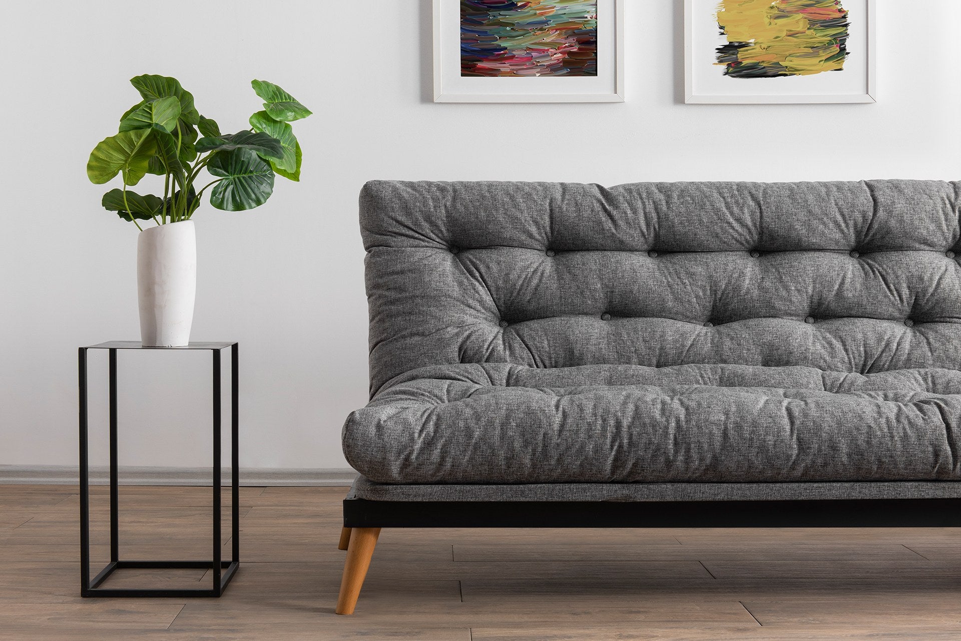 Sofá-cama de 3 lugares – 185 x 82 x 92 cm – cinza claro – tecido de linho