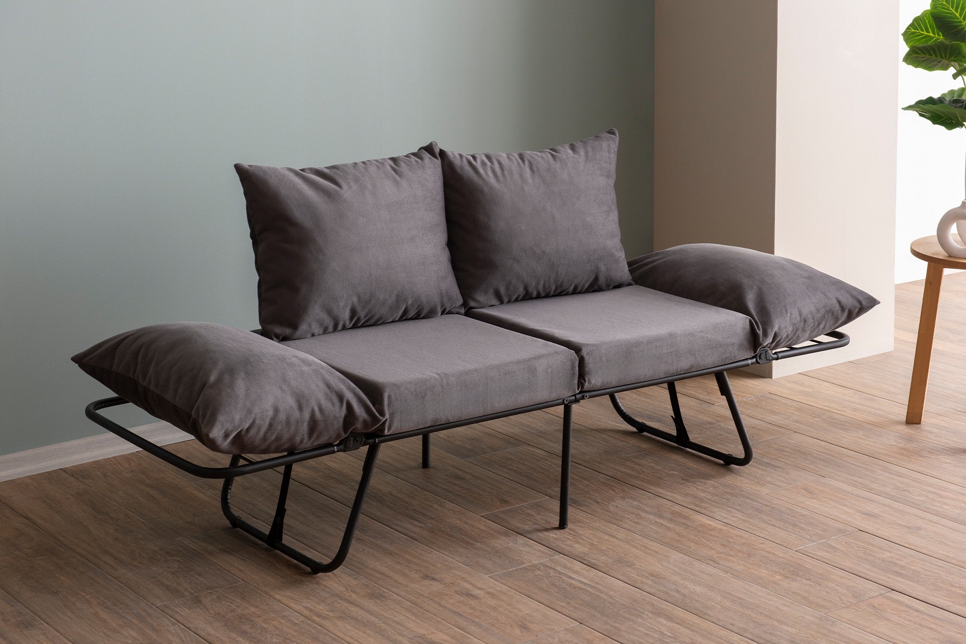 Sofá-cama elegante de 2 lugares – 150 cm – cinza – metal e poliéster