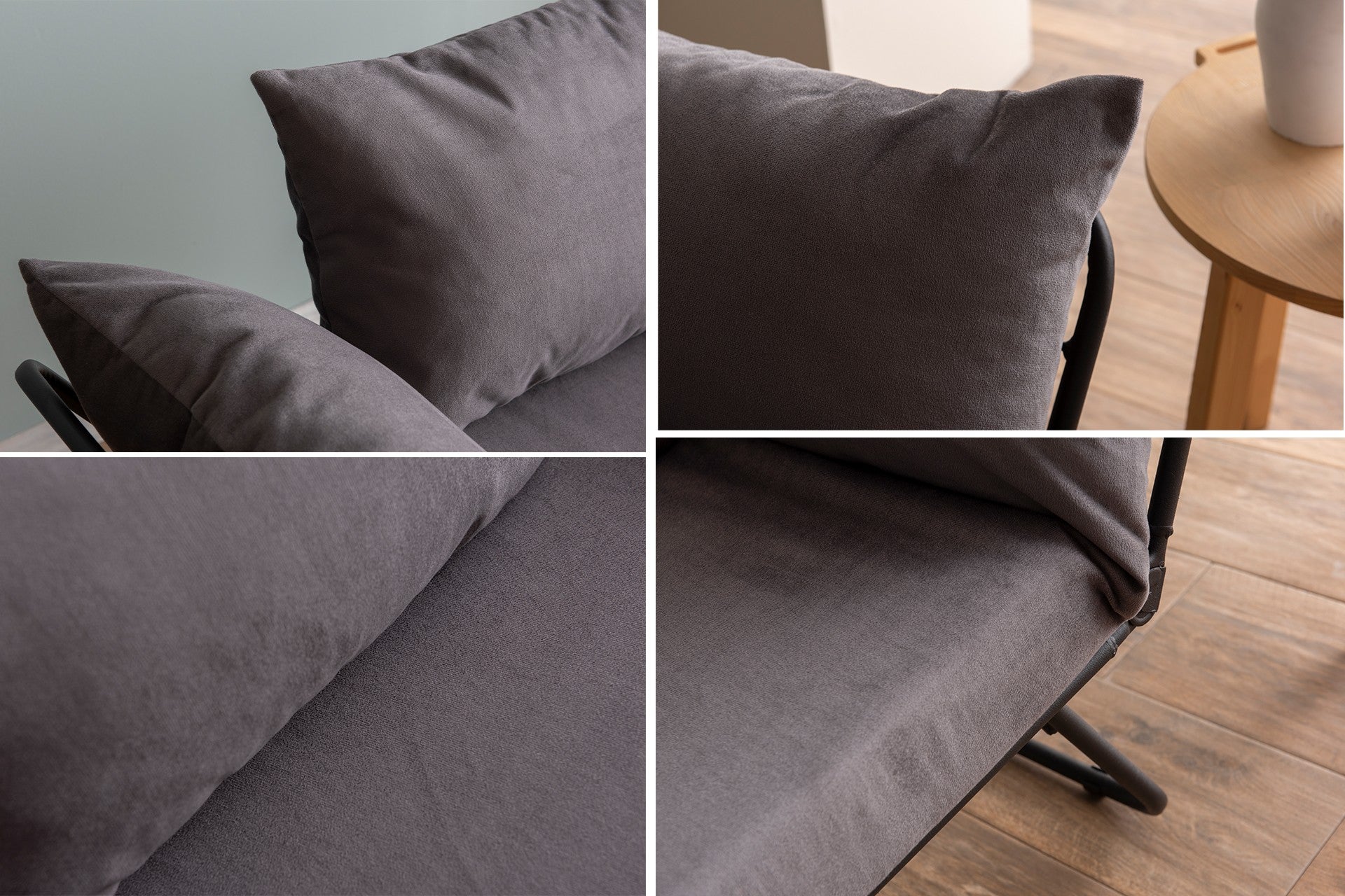 Sofá-cama elegante de 2 lugares – 150 cm – cinza – metal e poliéster