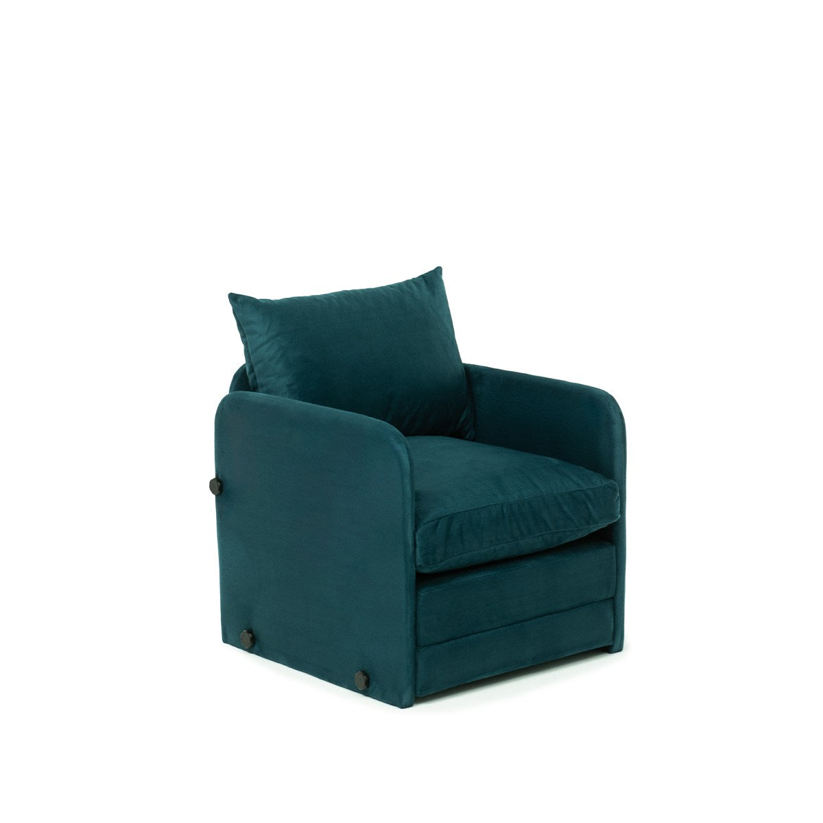 Sofá-cama de 1 lugar – 68 cm x 70 cm x 66 cm (sofá), 200 x 60 cm (cama) – Verde Petróleo – Metal e poliéster