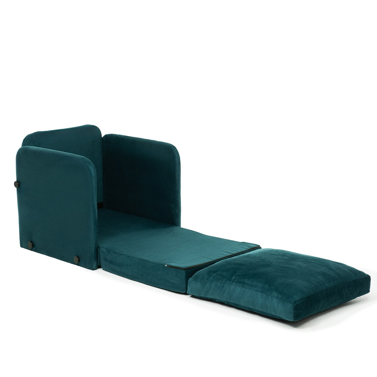 Sofá-cama de 1 lugar – 68 cm x 70 cm x 66 cm (sofá), 200 x 60 cm (cama) – Verde Petróleo – Metal e poliéster