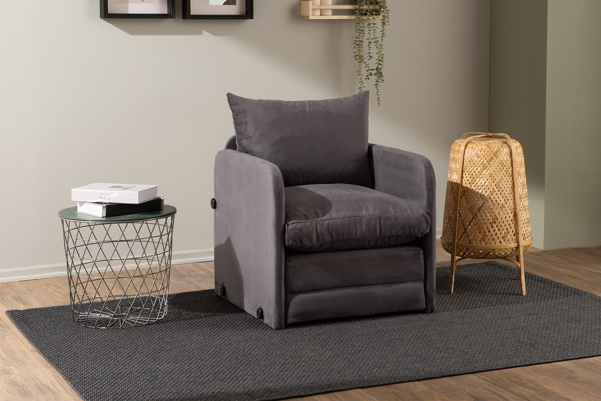 Poltrona-cama de 1 lugar – 68 cm x 70 cm x 66 cm – Cinza – Metal e Poliéster