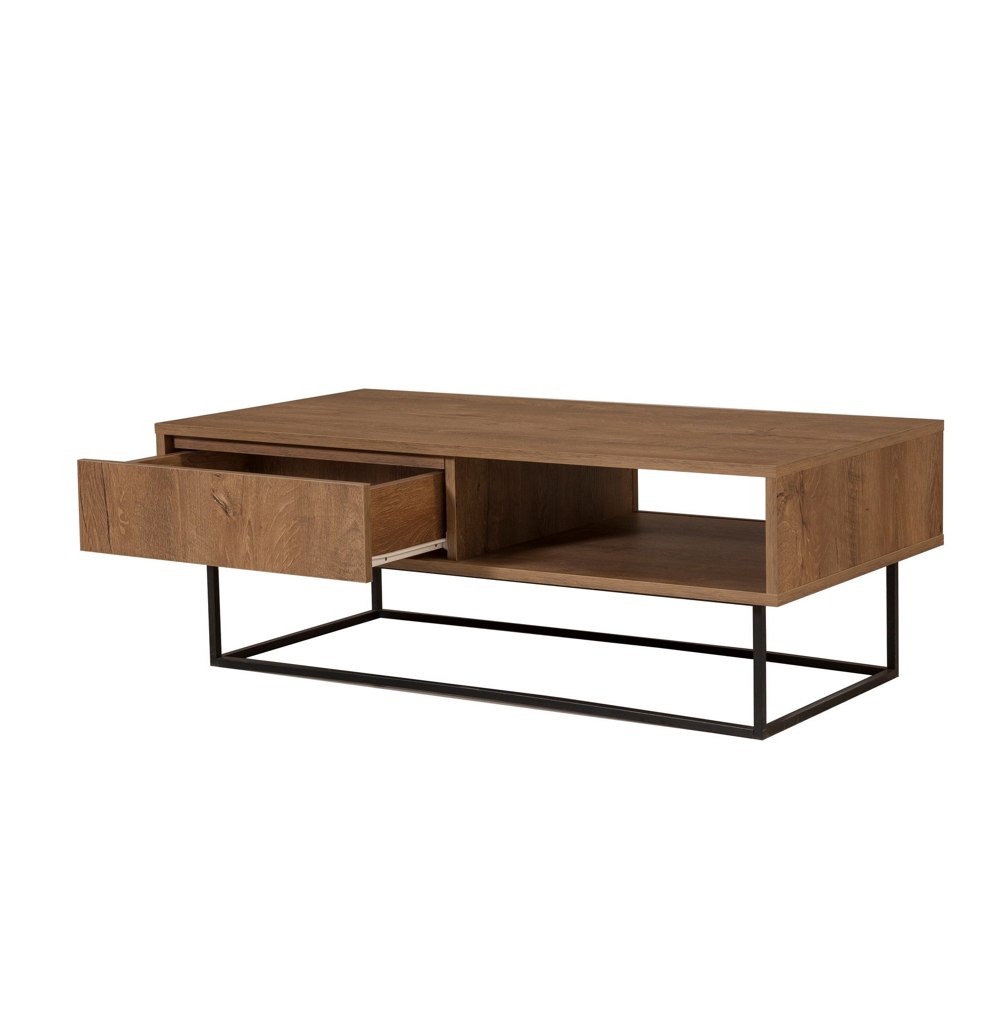 Mesa de Centro Industrial de 2 Andares – 120 x 43 x 60 cm – Nogueira e Preto – Melamina e Metal
