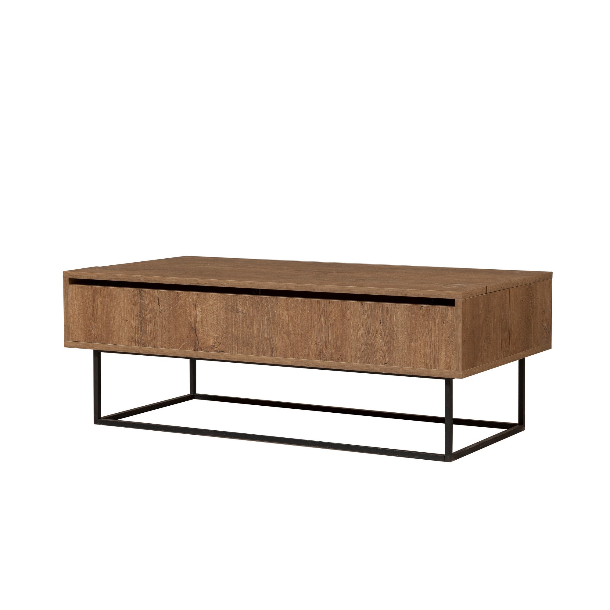 Mesa de Centro Industrial de 2 Andares – 120 x 60 x 43 cm – Nogueira e Preto – Painel de Partículas