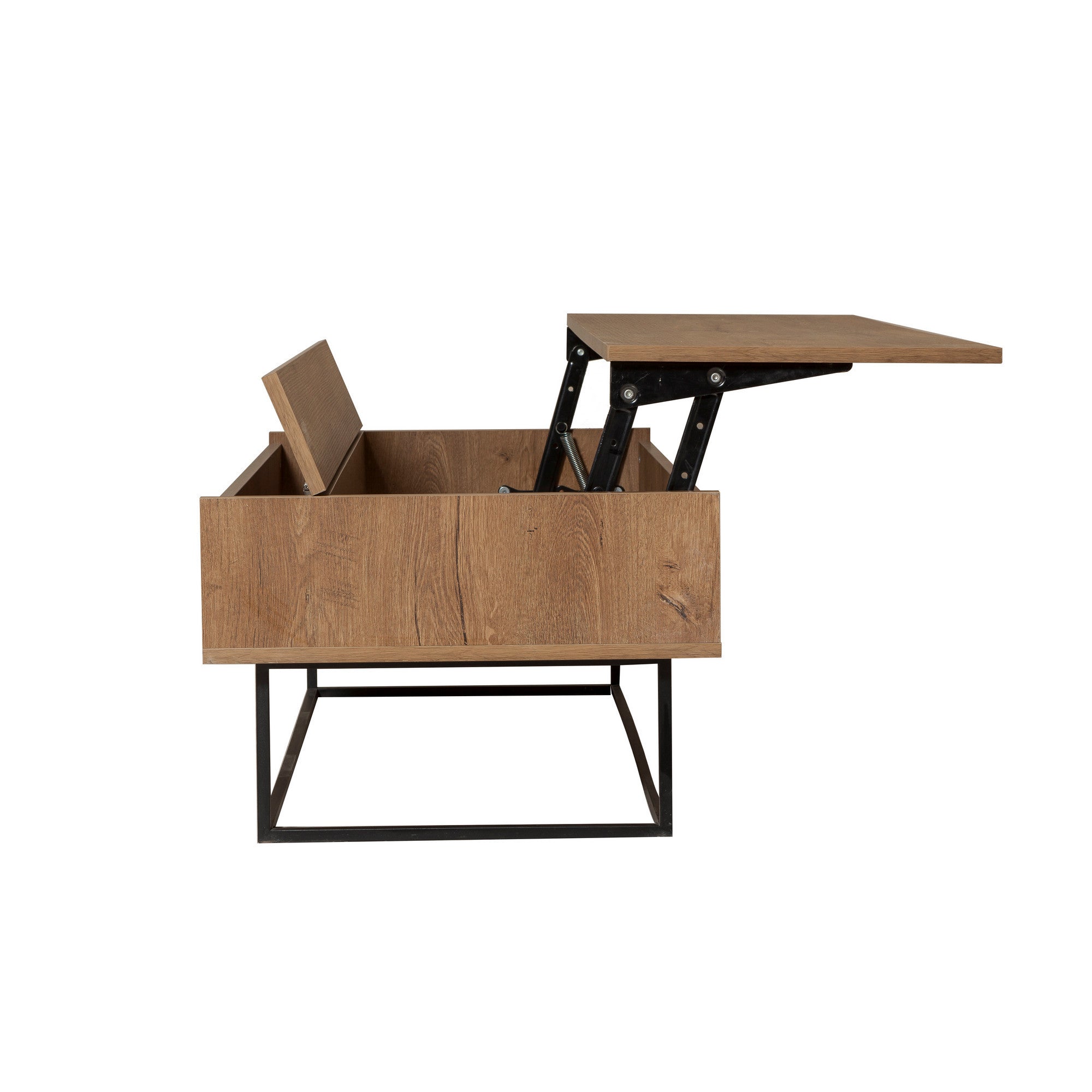 Mesa de Centro Industrial de 2 Andares – 120 x 60 x 43 cm – Nogueira e Preto – Painel de Partículas