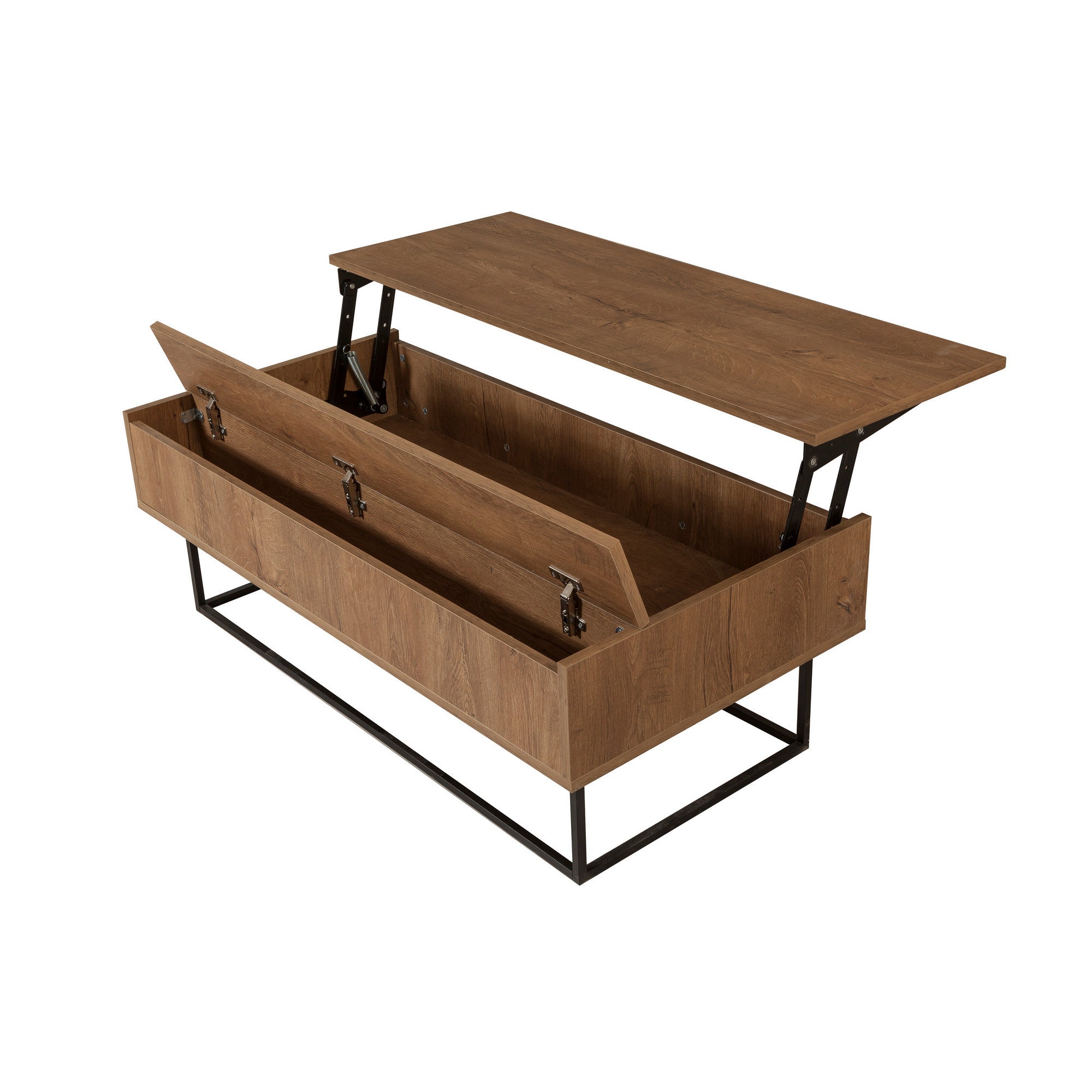Mesa de Centro Industrial de 2 Andares – 120 x 60 x 43 cm – Nogueira e Preto – Painel de Partículas
