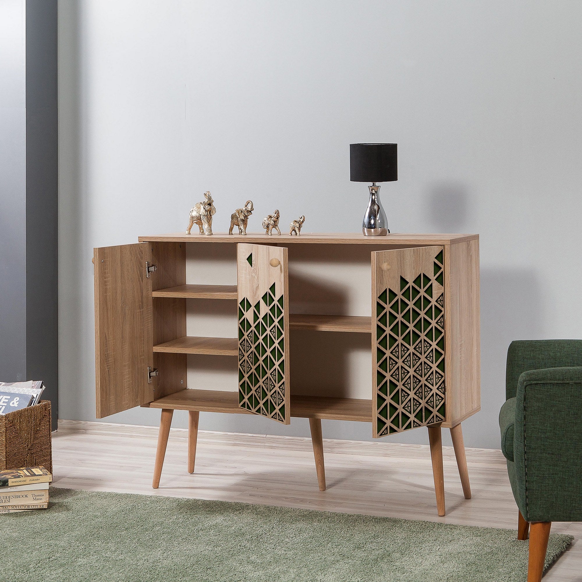 Aparador Moderno – 120 x 90 x 36 cm – Carvalho Sonoma – Melamina