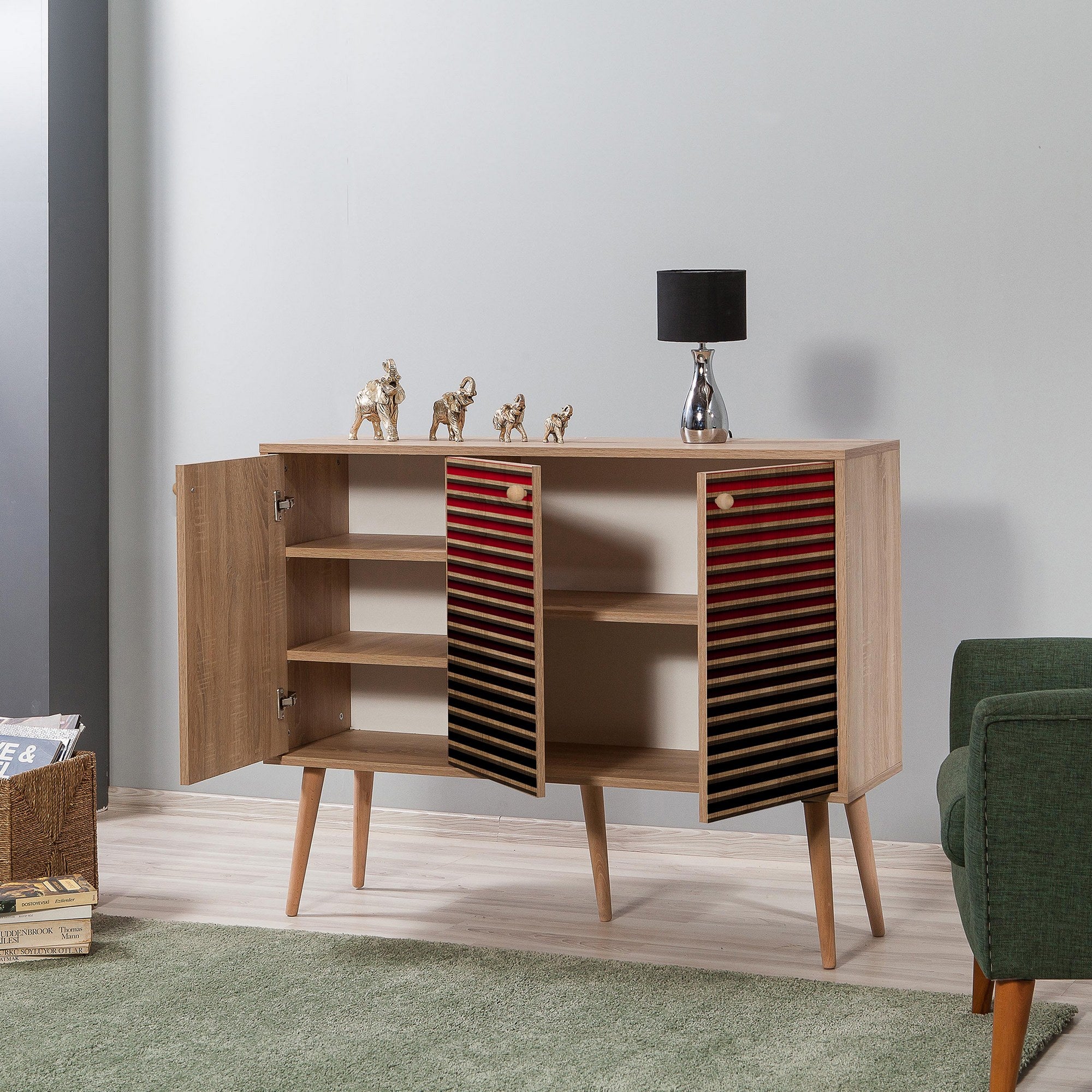 Aparador Moderno – 120 x 90 x 36 cm – Carvalho Sonoma – 100% Melamina