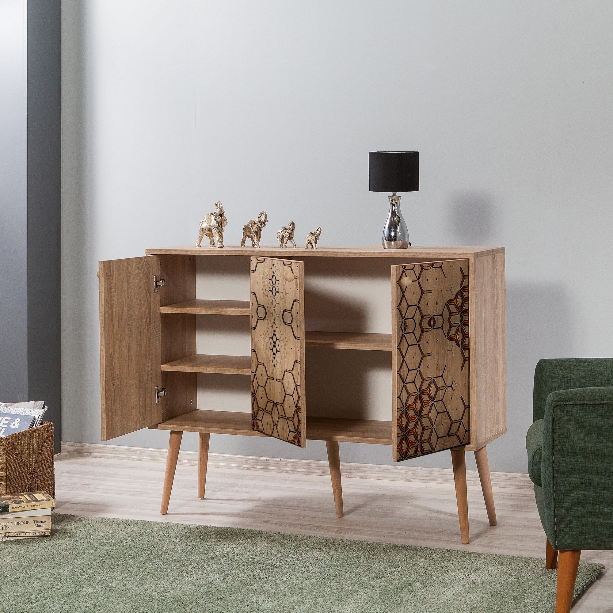 Aparador Moderno – 120 x 90 x 36 cm – Carvalho Sonoma – Melamina
