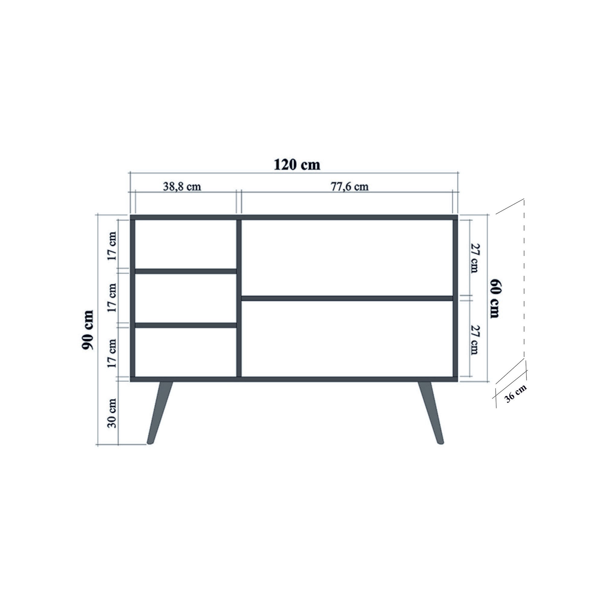 Aparador Moderno – 120 x 90 x 36 cm – Carvalho Sonoma – Melamina