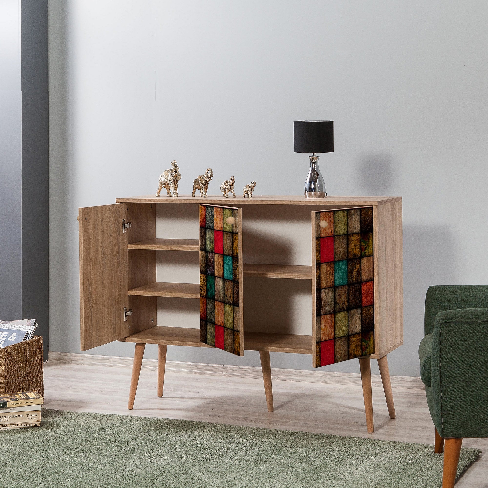 Aparador Moderno – 120 x 90 x 36 cm – Carvalho Sonoma – Painel de partículas revestido a melamina