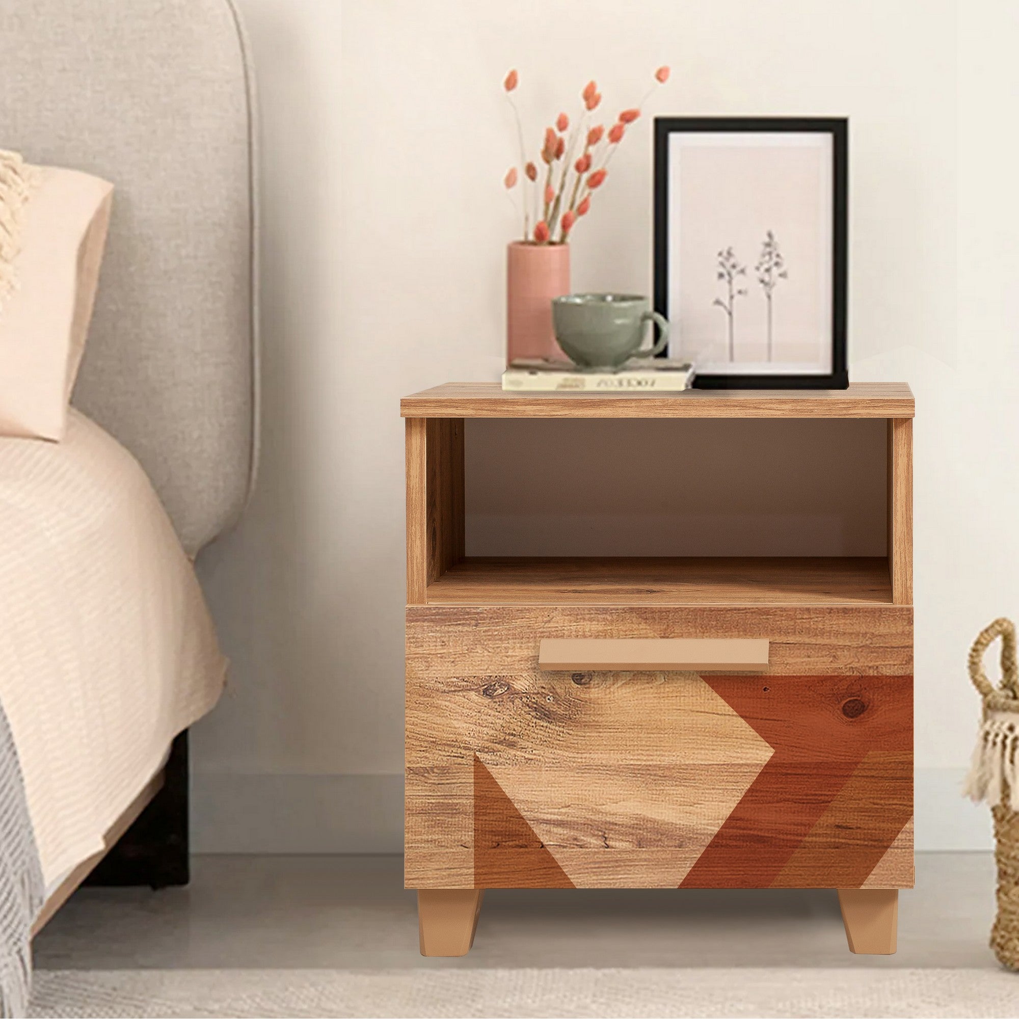Mesa de cabeceira moderna – 45 x 52 x 40 cm – Pinho do Atlântico – Melamina