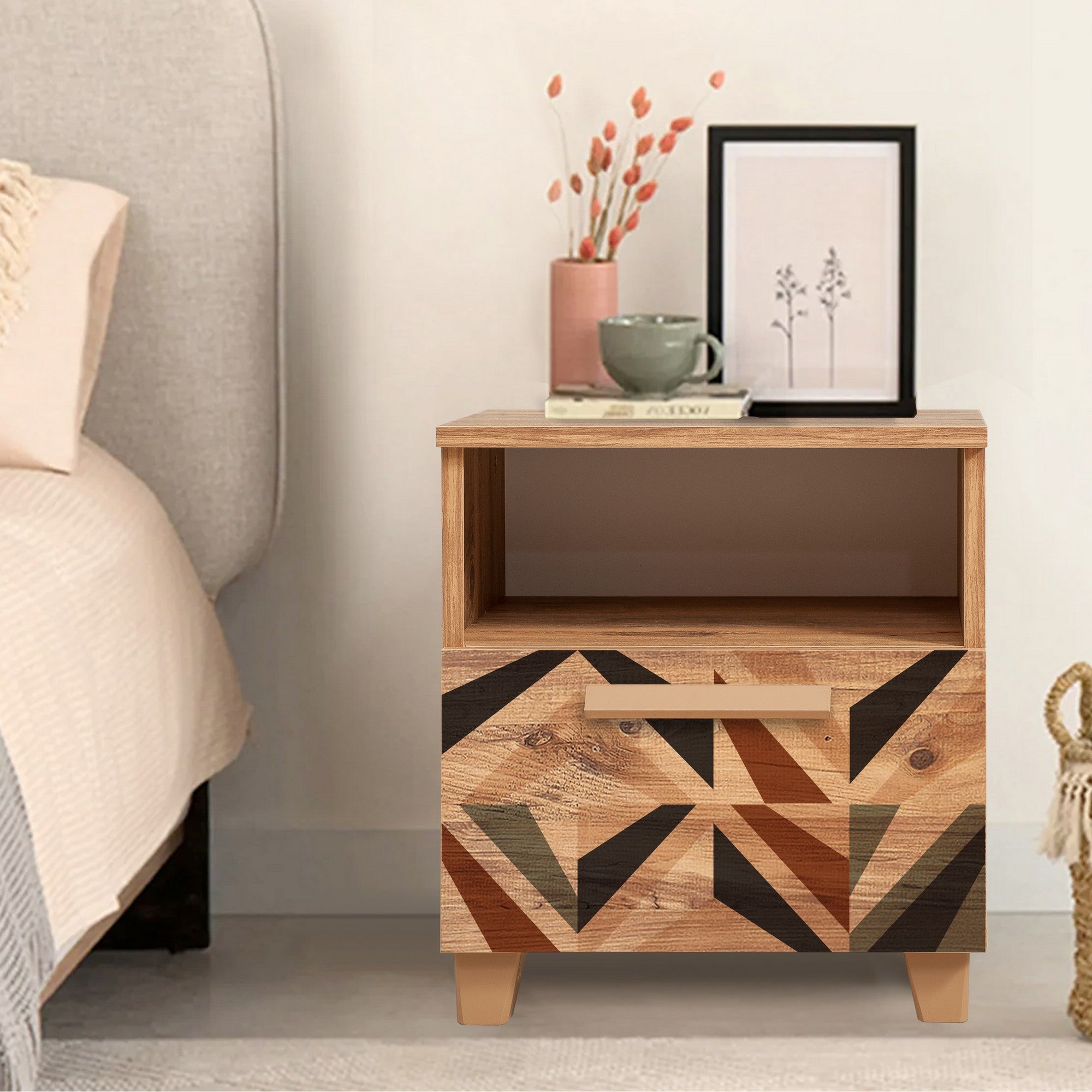 Mesa de Cabeceira Moderna – 45 x 52 x 40 cm – Pinho do Atlântico – Melamina